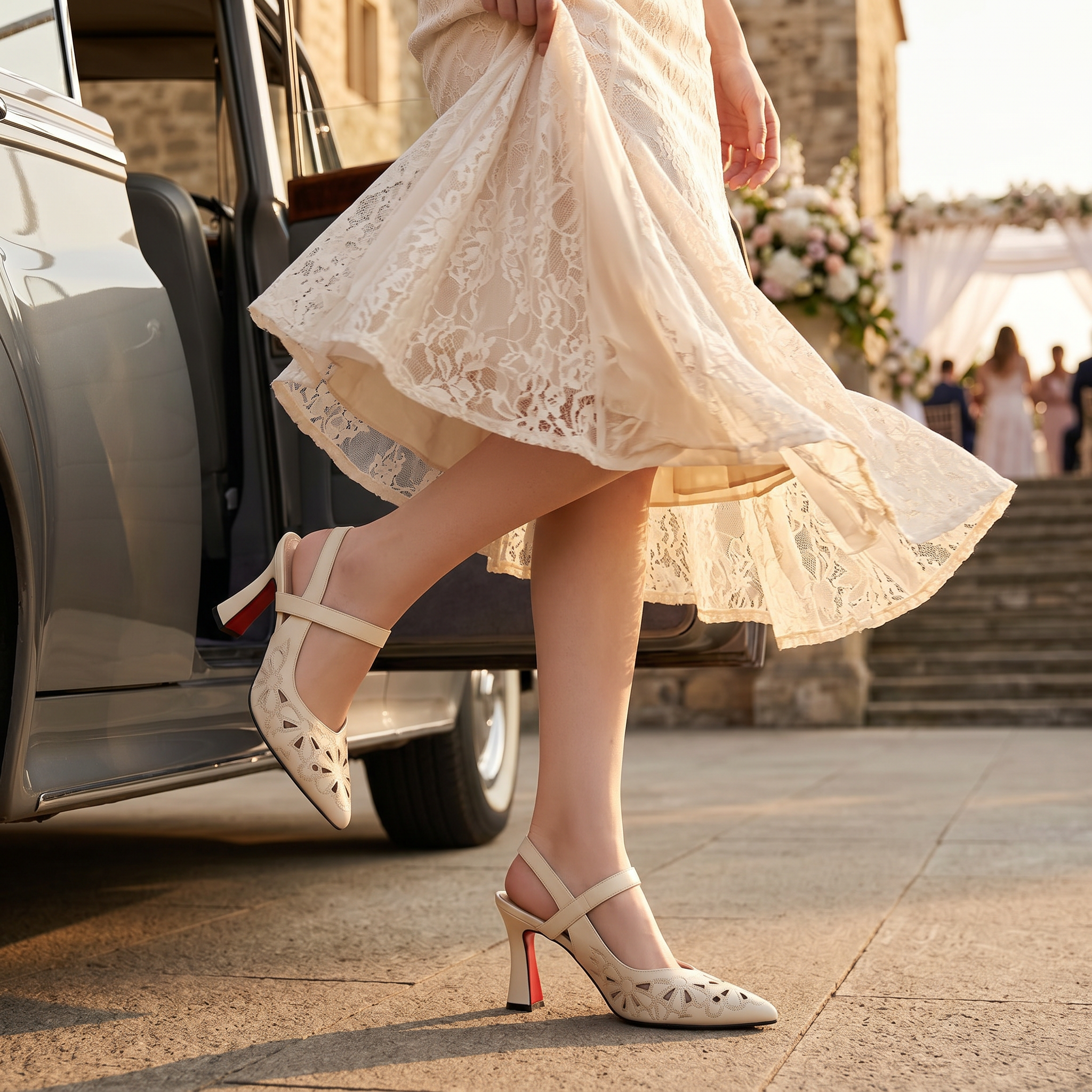Floriva – Floral Cut-Out Pointed-Toe Slingback Heels