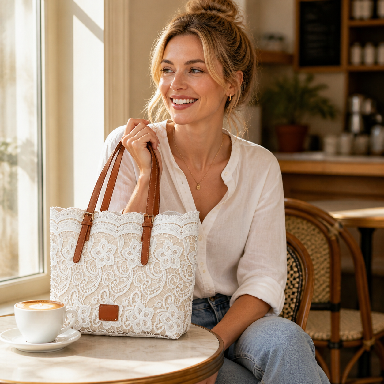 Lacelune – Floral Lace Shoulder Tote