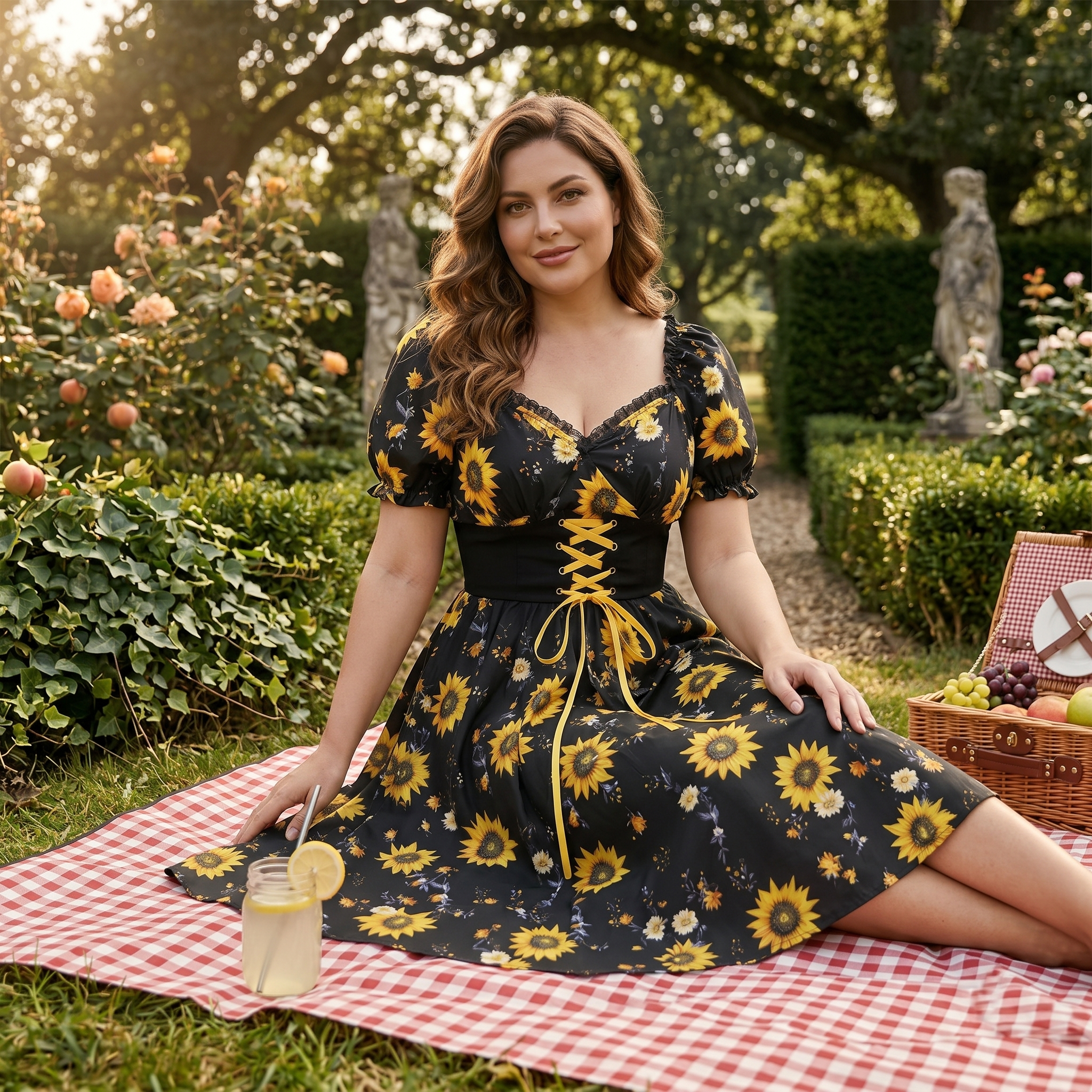 Florenza – Women's Sunflower Corset Midi Dress