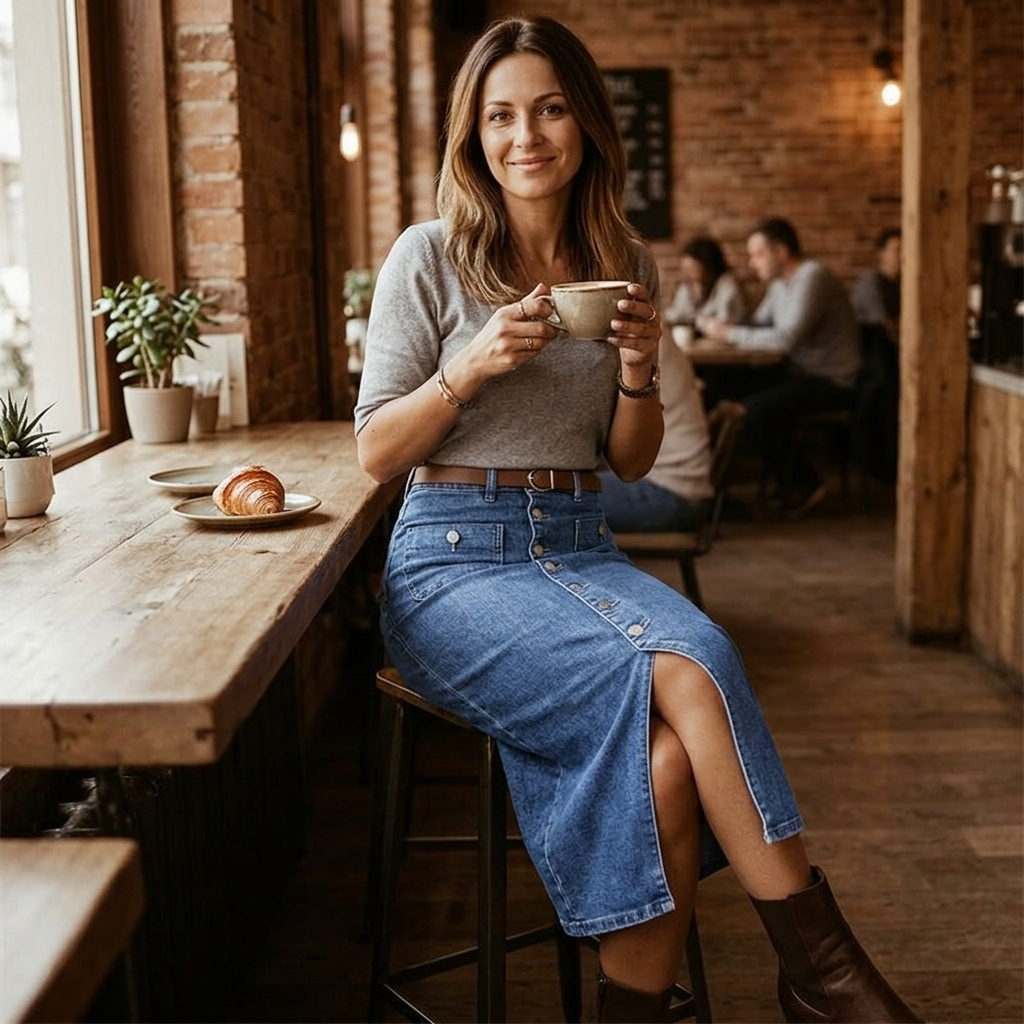 Denara – Button-Front Denim Pencil Skirt