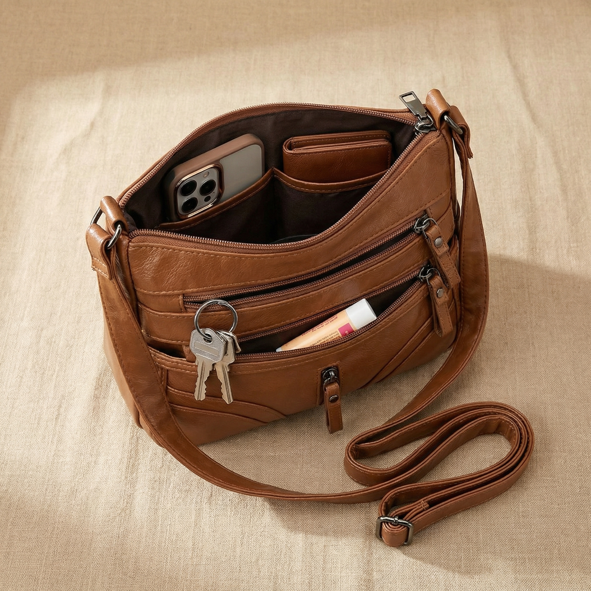 Caressa – Soft Leather Multi Pocket Crossbody Bag