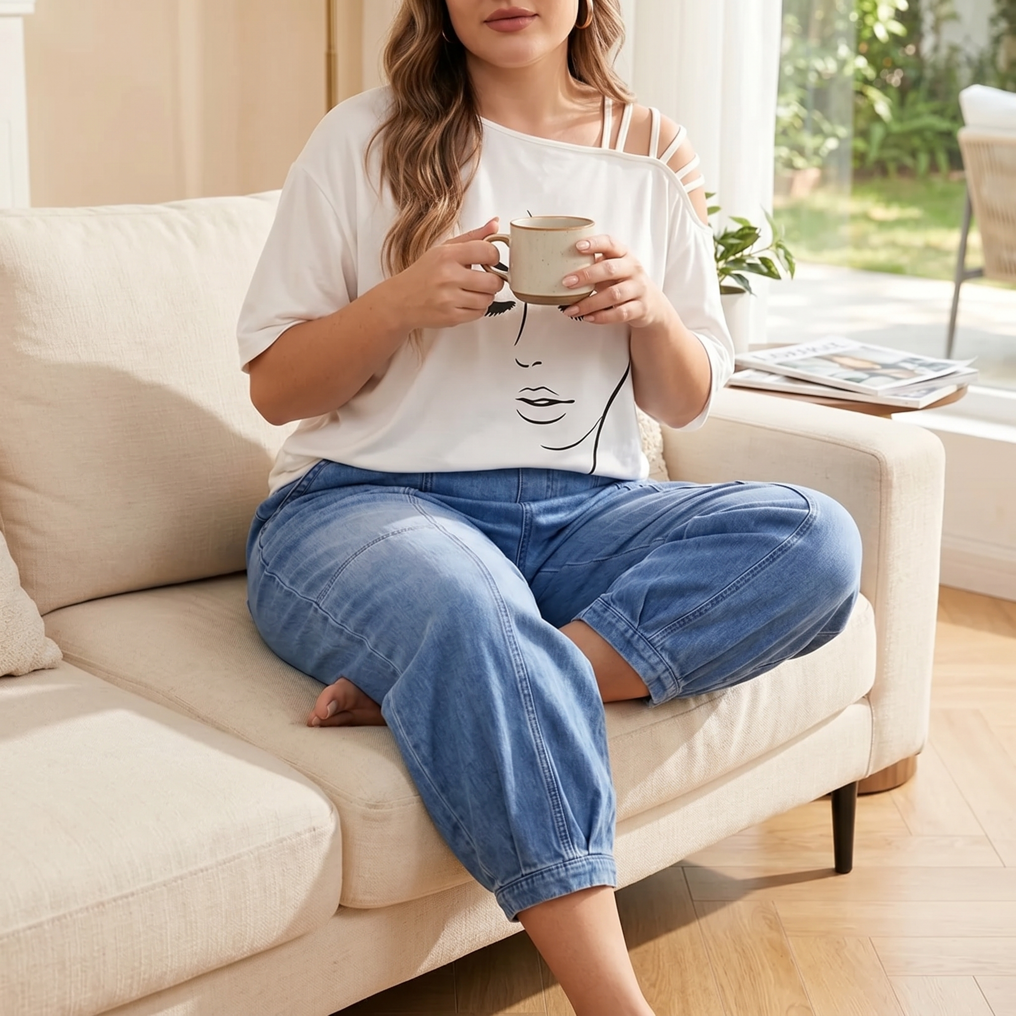 Loméa – Women's Relaxed Elastic Waist Denim Trousers