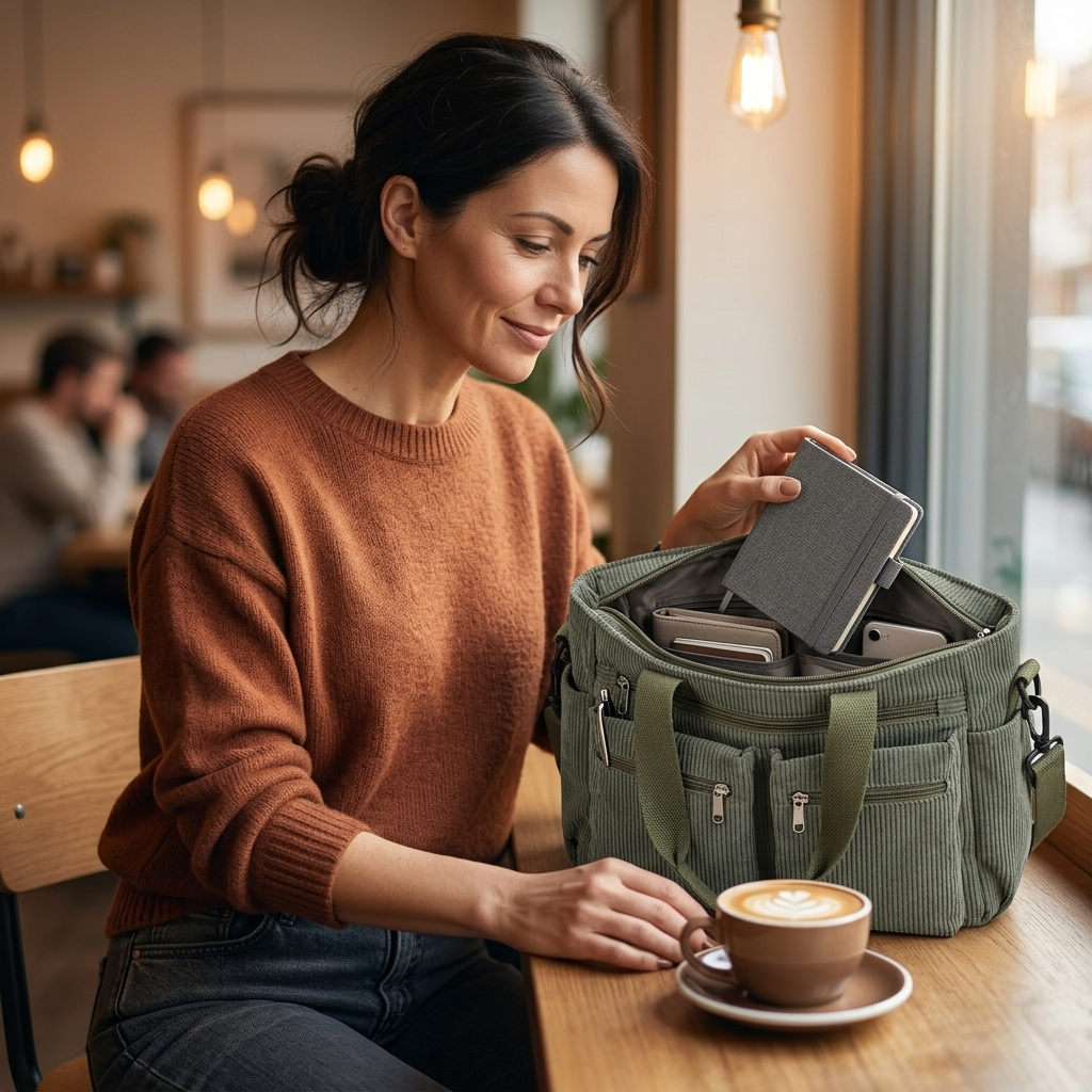 Clovera – Multi Pocket Corduroy Shoulder Bag