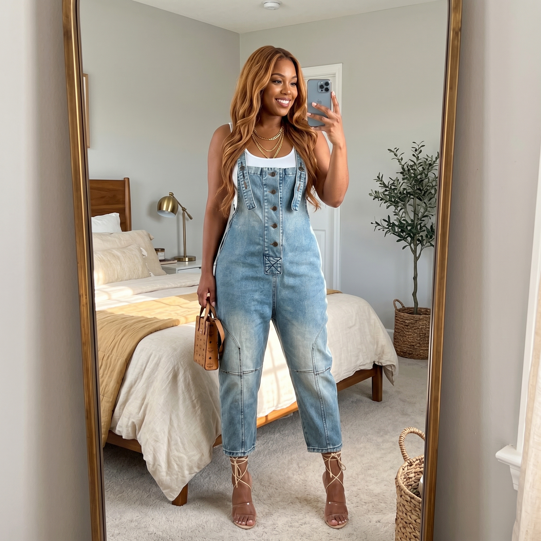 Curvella – Women's Button-Front Tapered Denim Overalls