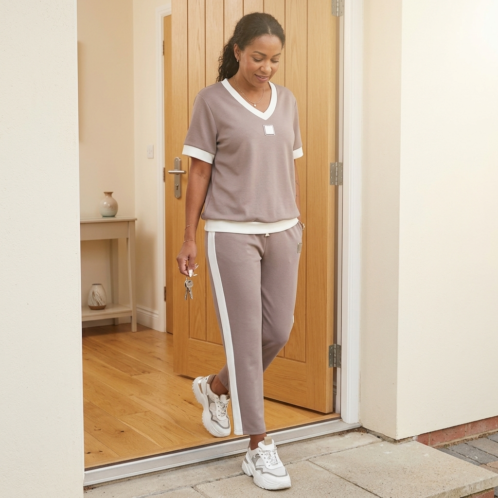Ellara – Women's Contrast Trim V-Neck Pants Set