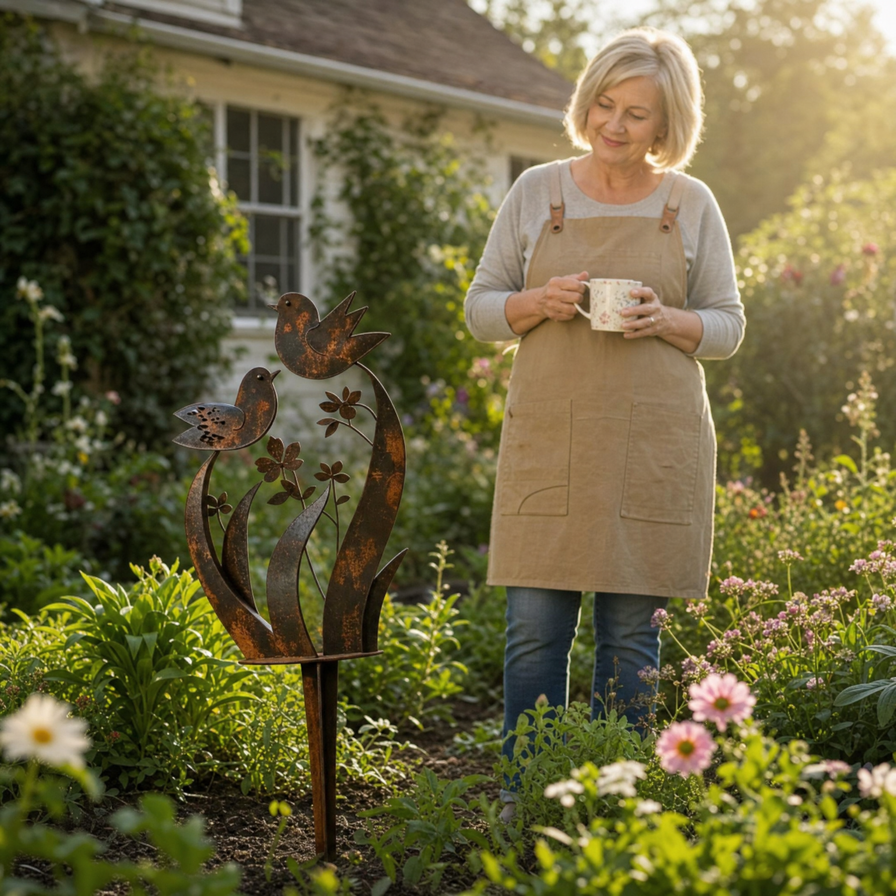 Lark & Iron – Rustic Bird & Wildflower Garden Stake
