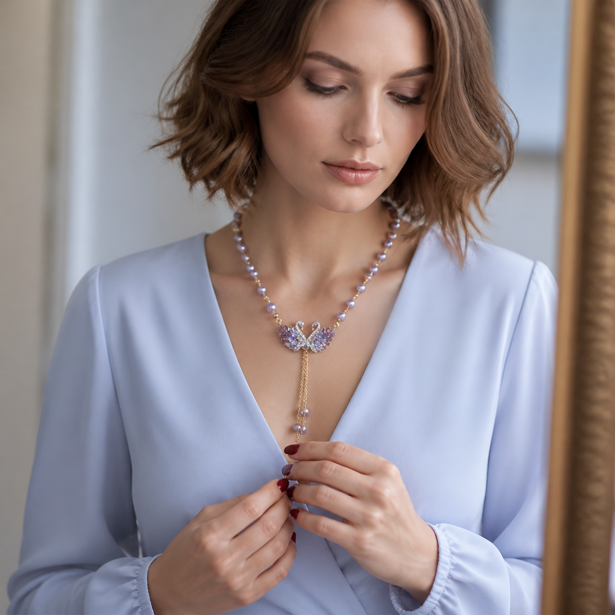 Lunabelle – Twin-Swan Pearl Tassel Necklace