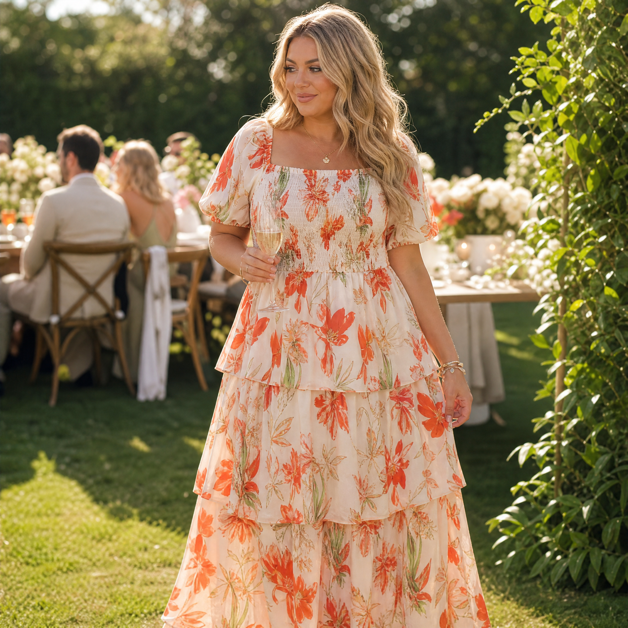 Florenza – Women's Smocked Square-Neck Floral Maxi Dress