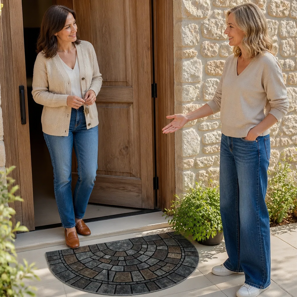 Halfmoon Stoneprint – Half-Circle Cobblestone-Print Door Mat