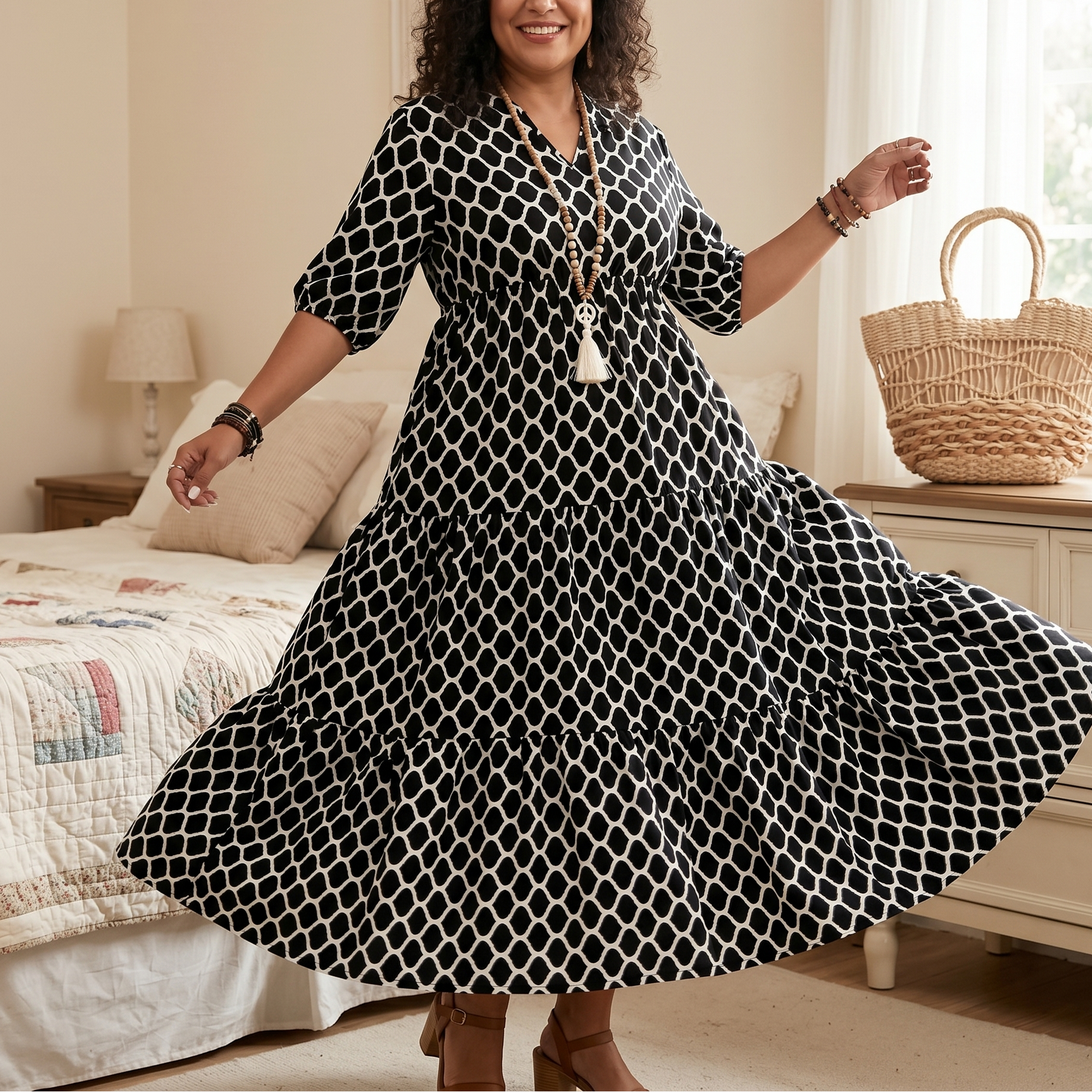 Curvella – Women's Boho Maxi Dress with Pockets