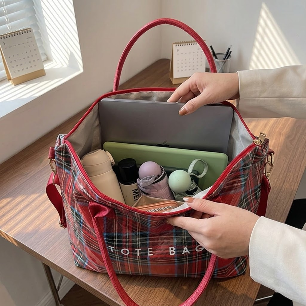 Carroway – Glossy Checkered Tote Bag