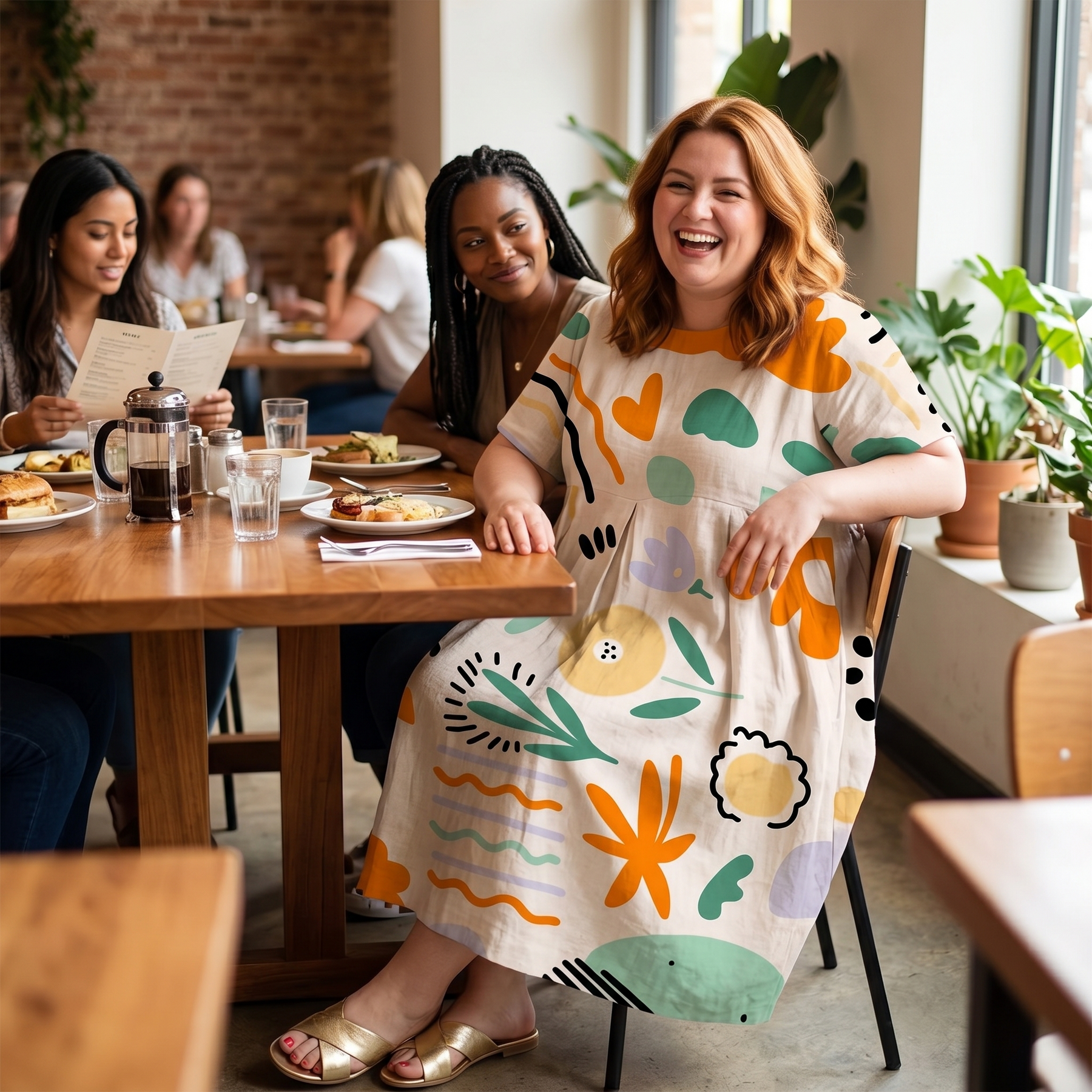 Luna – Women's Artsy Print Plus-Size Midi Dress
