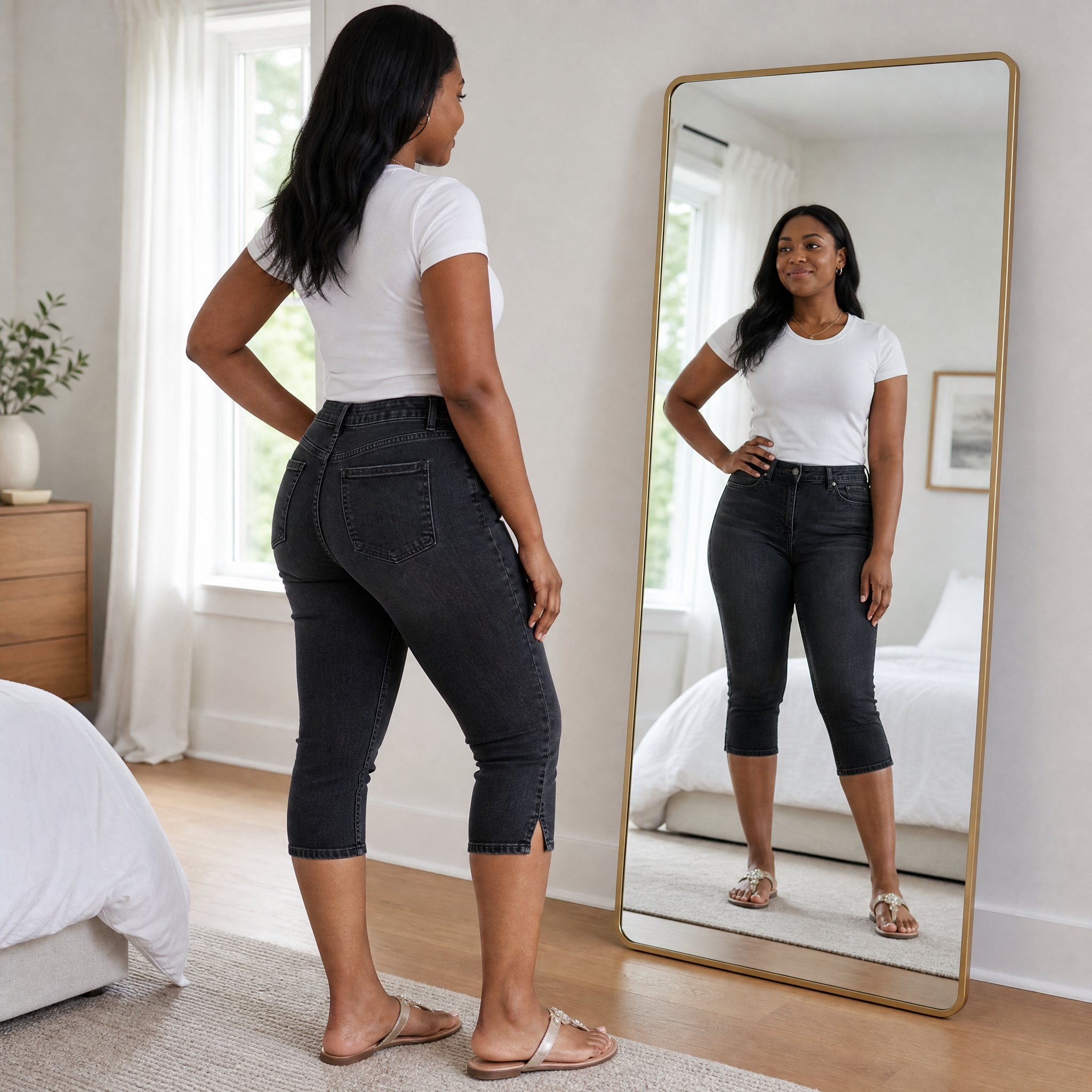 Curvella – Flattering High-Waist Stretch Denim Capris