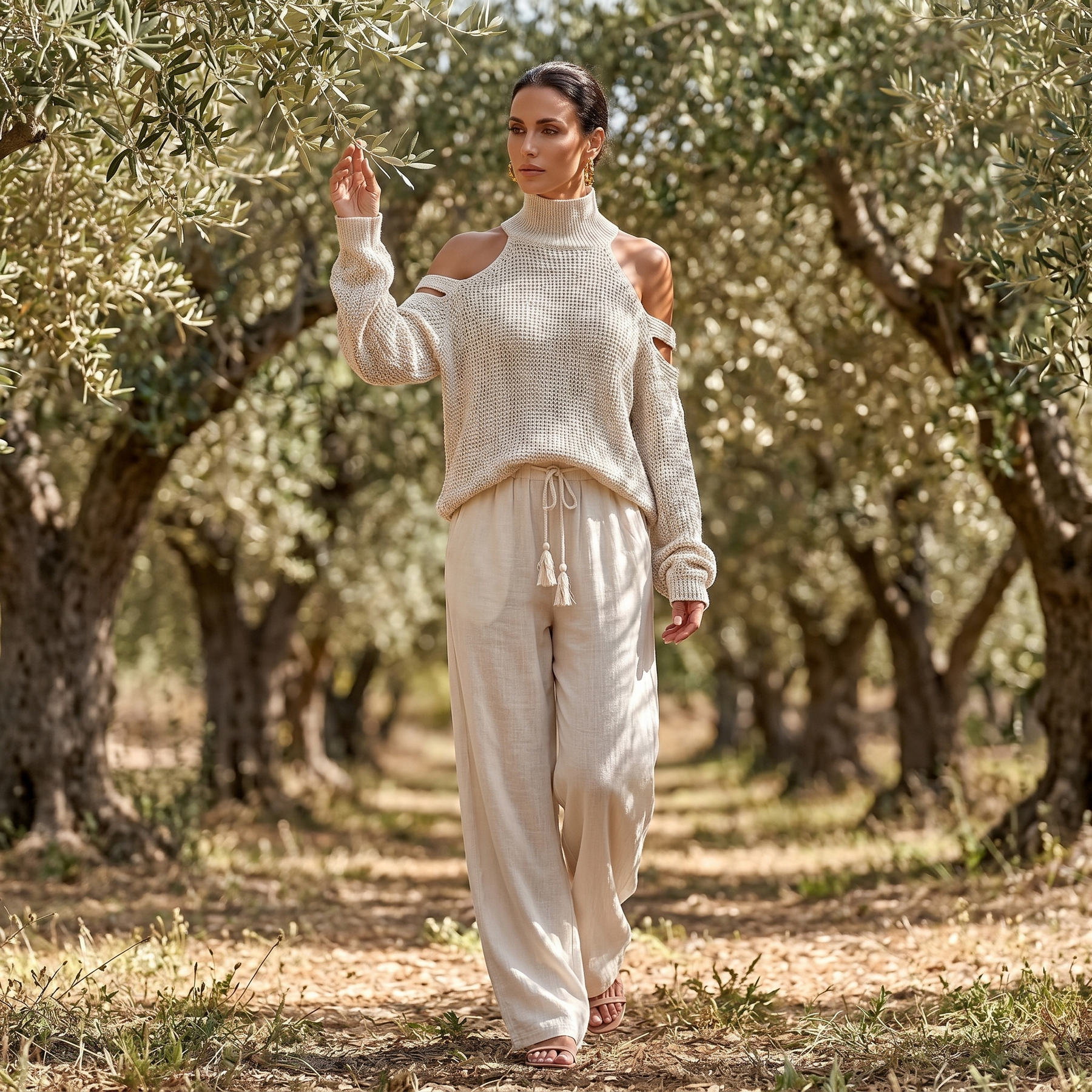 Alessia – Women's Cold-Shoulder Knit & Wide-Leg Set