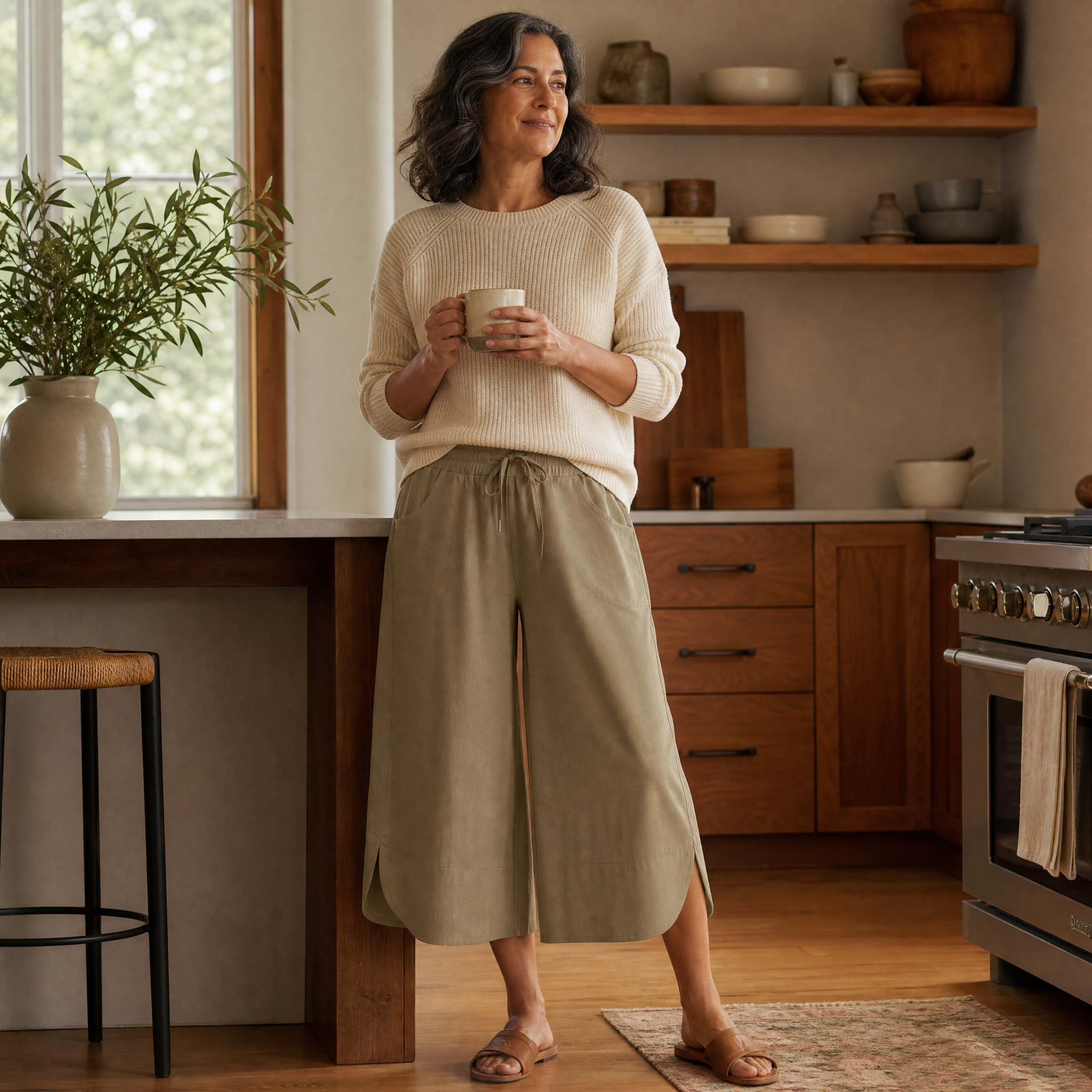 Lounella – Women's Soft Cropped Wide-Leg Pants