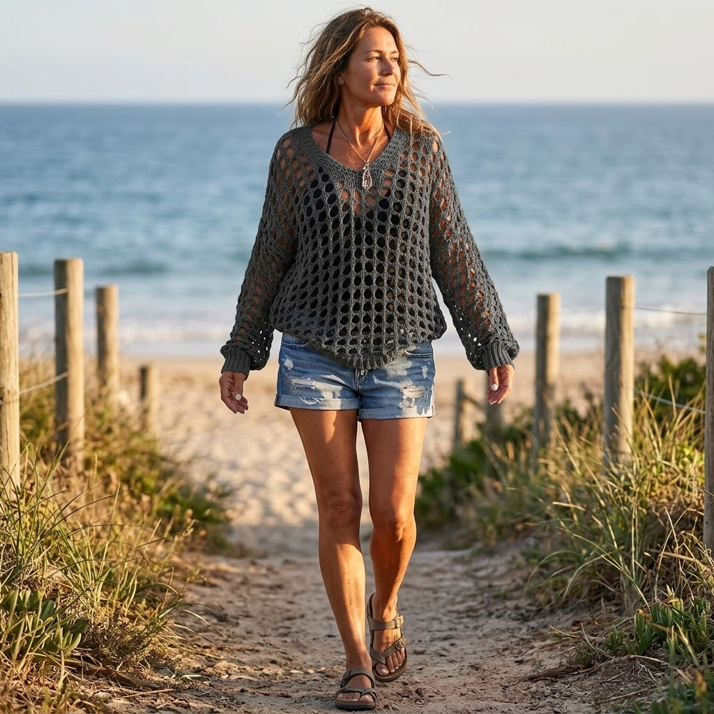 Covena – Women's breezy crochet knit layering top