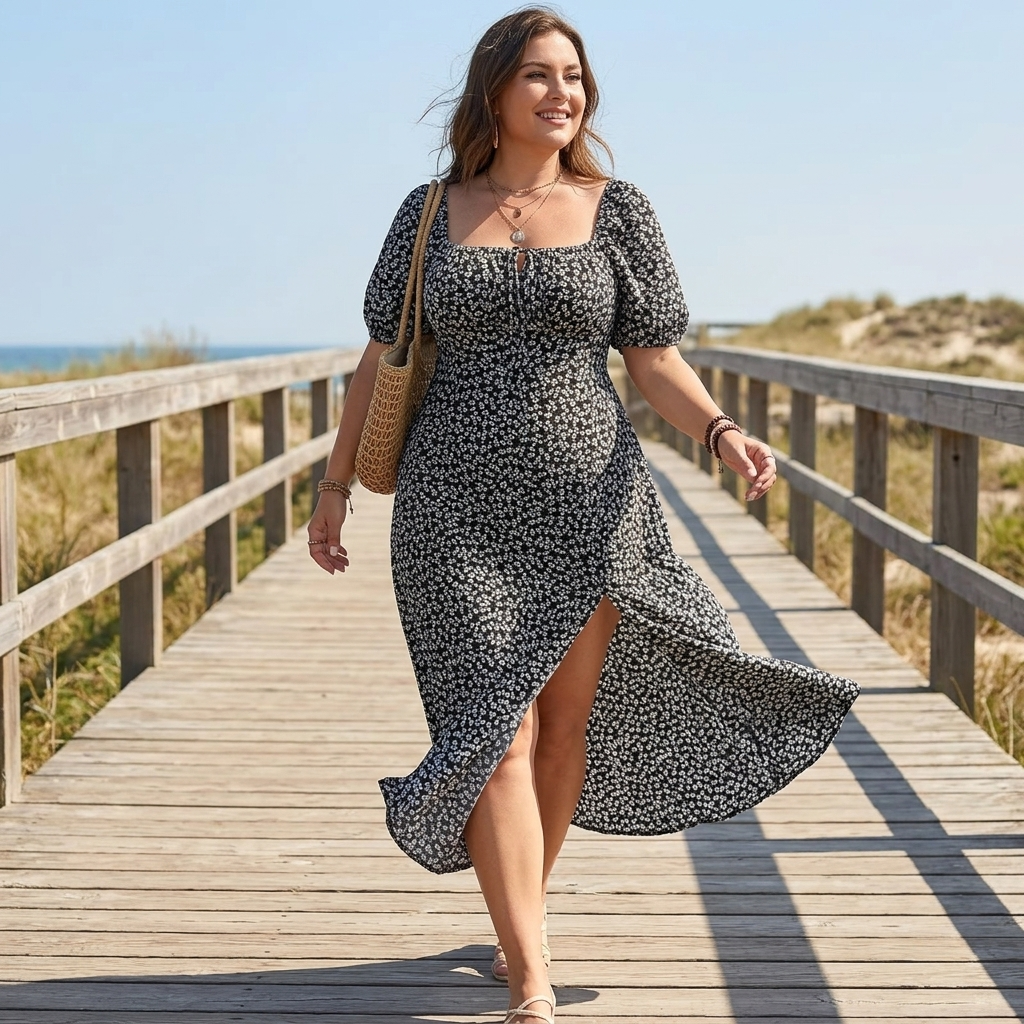 Floressa – Flattering Floral Midi Dress with Side Slit