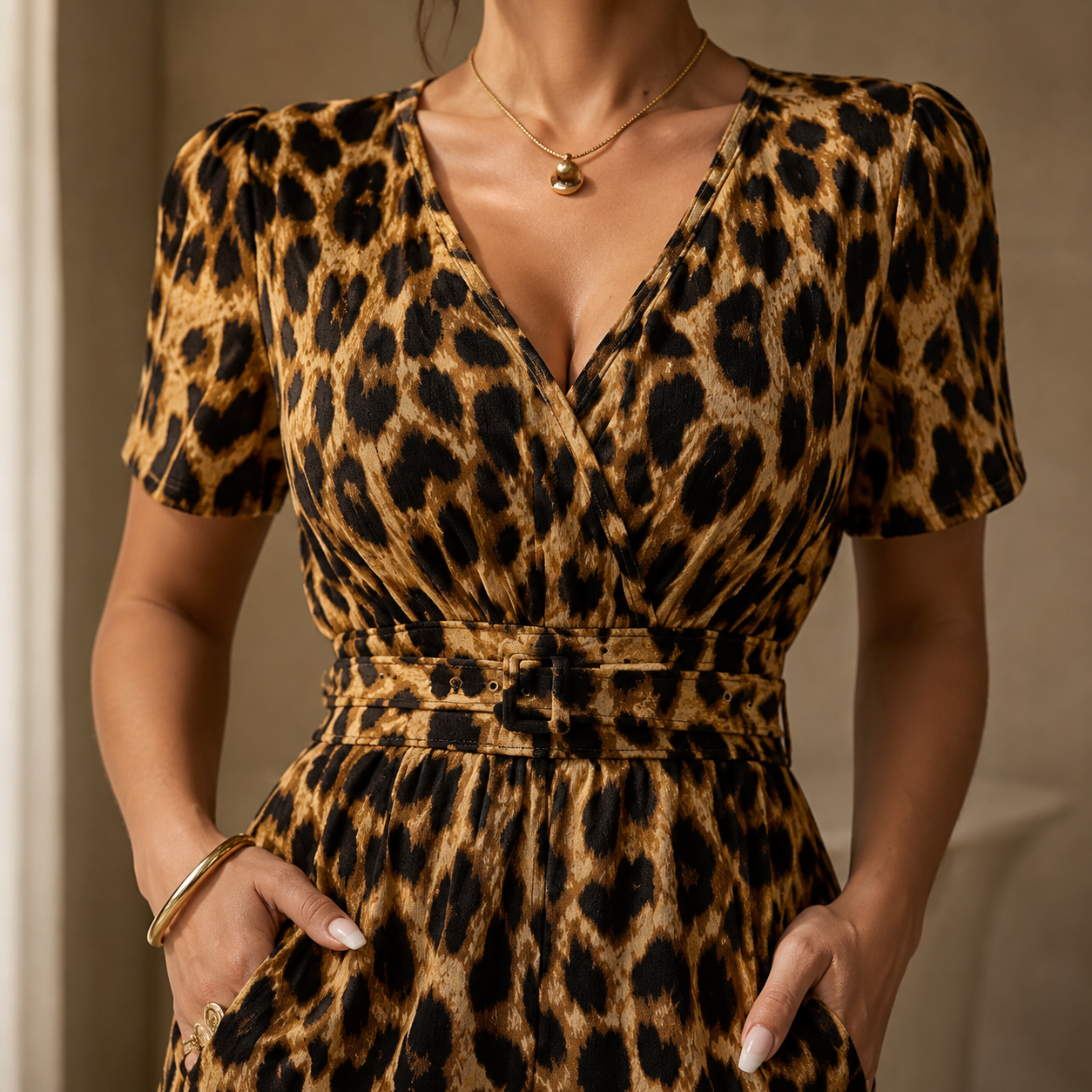 Florenza – Women's Cinched-Waist Leopard Jumpsuit