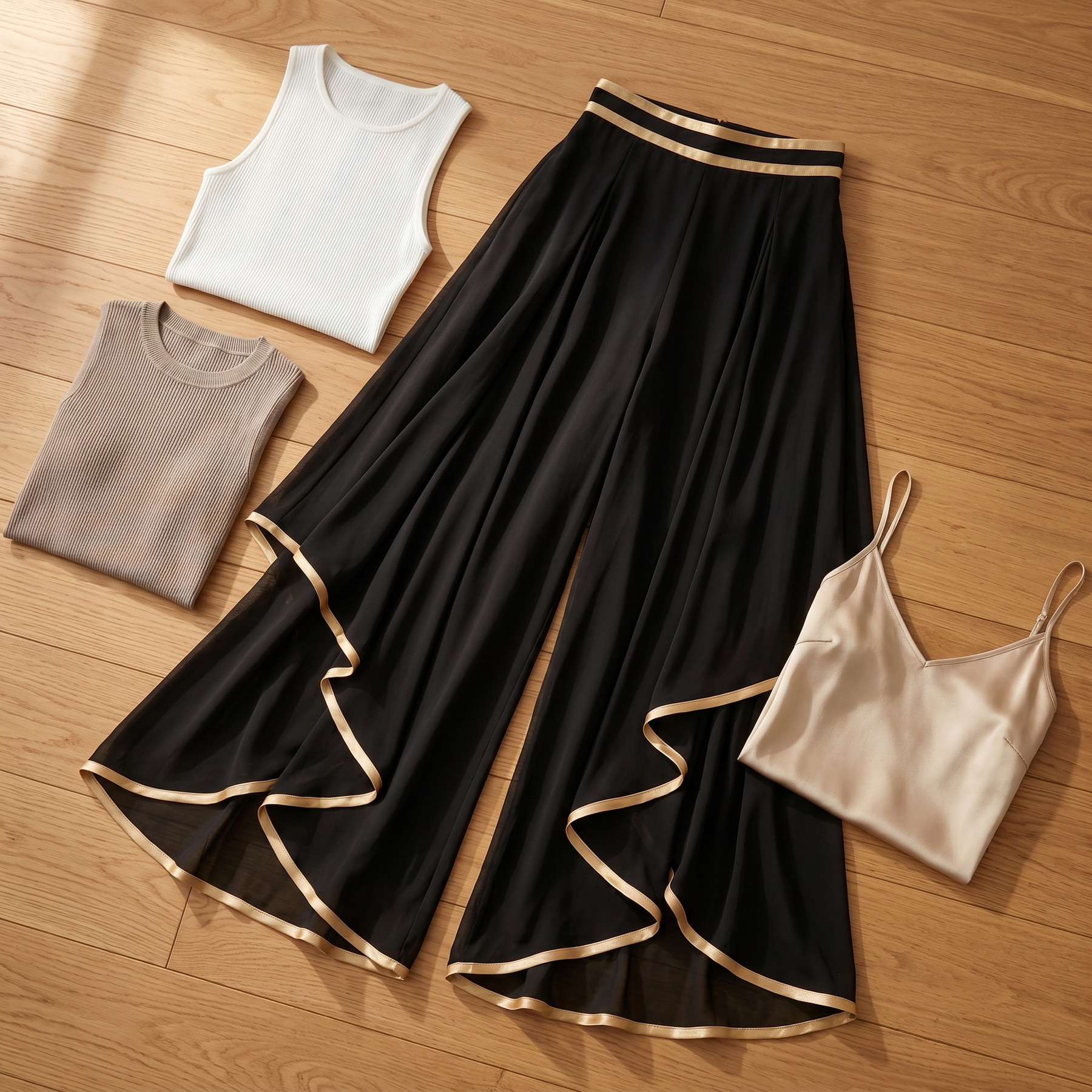 Florenza – Wide-Leg Pants with Gold Trim