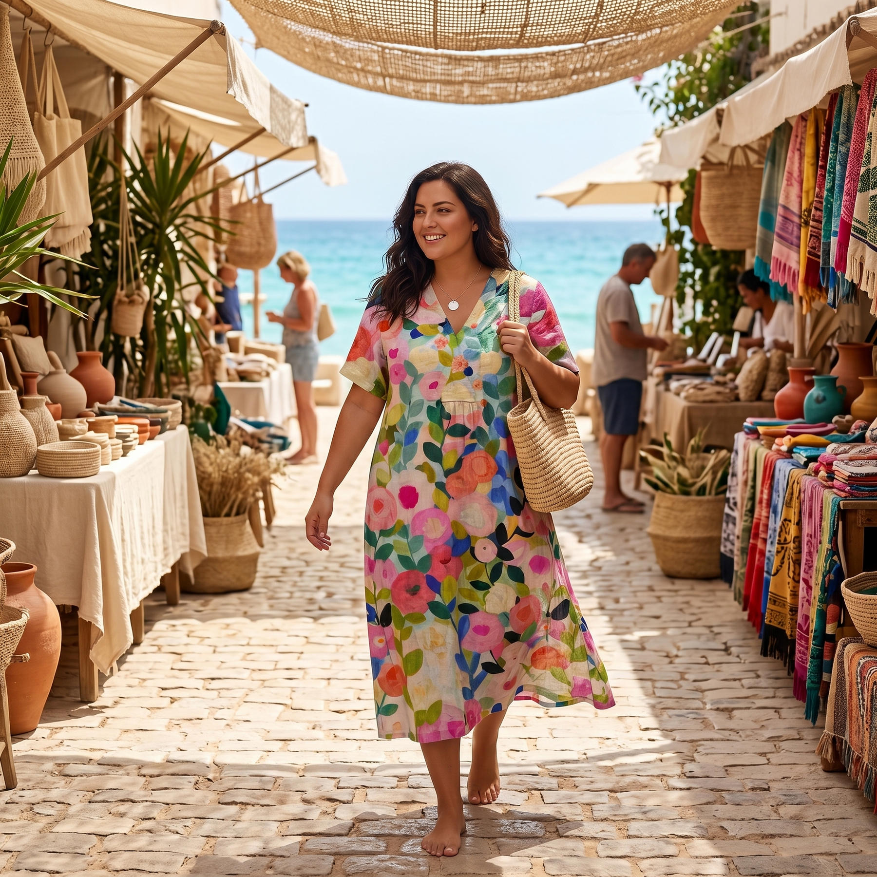 Florenza – Women's Painted Floral Plus-Size Midi Dress