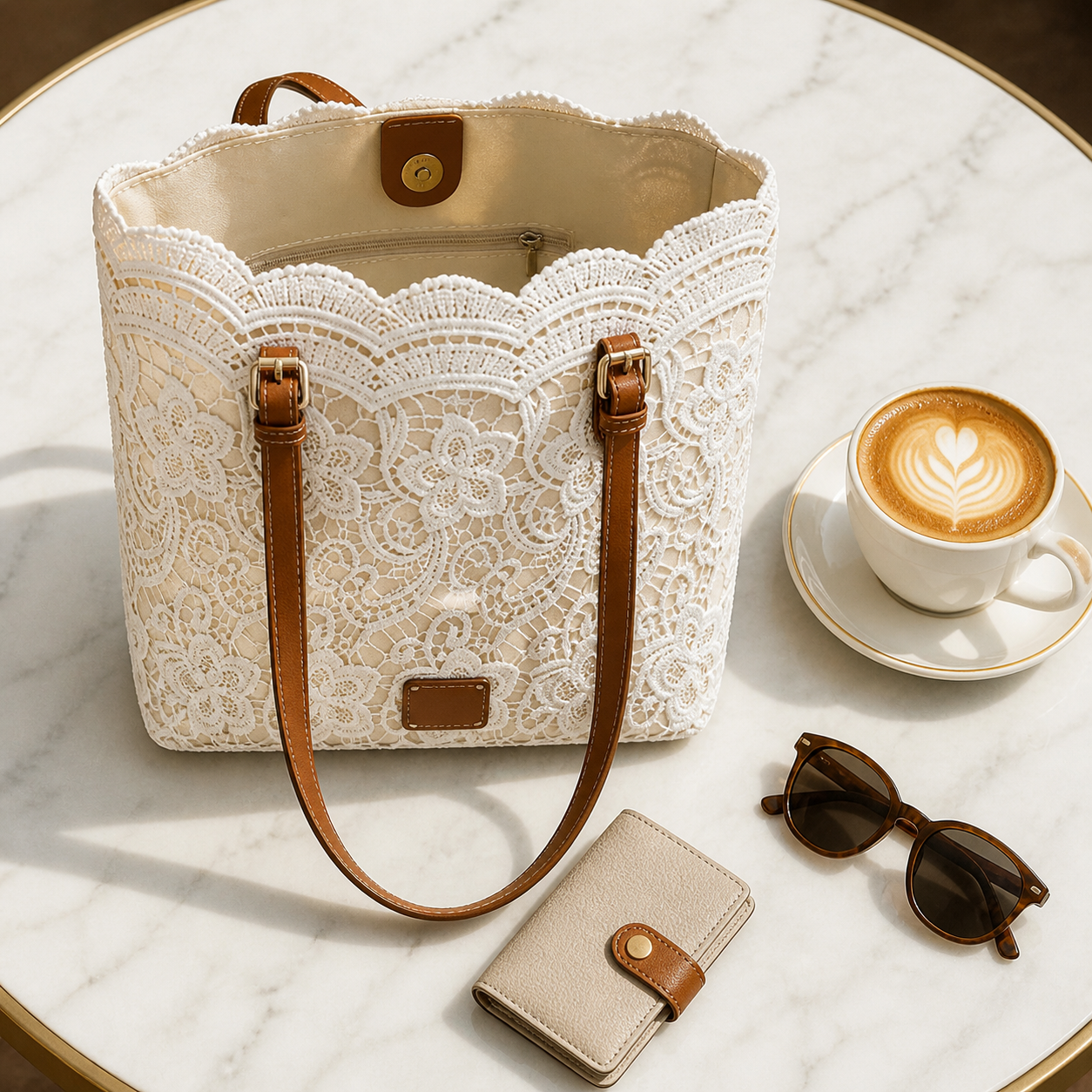Lacelune – Floral Lace Shoulder Tote