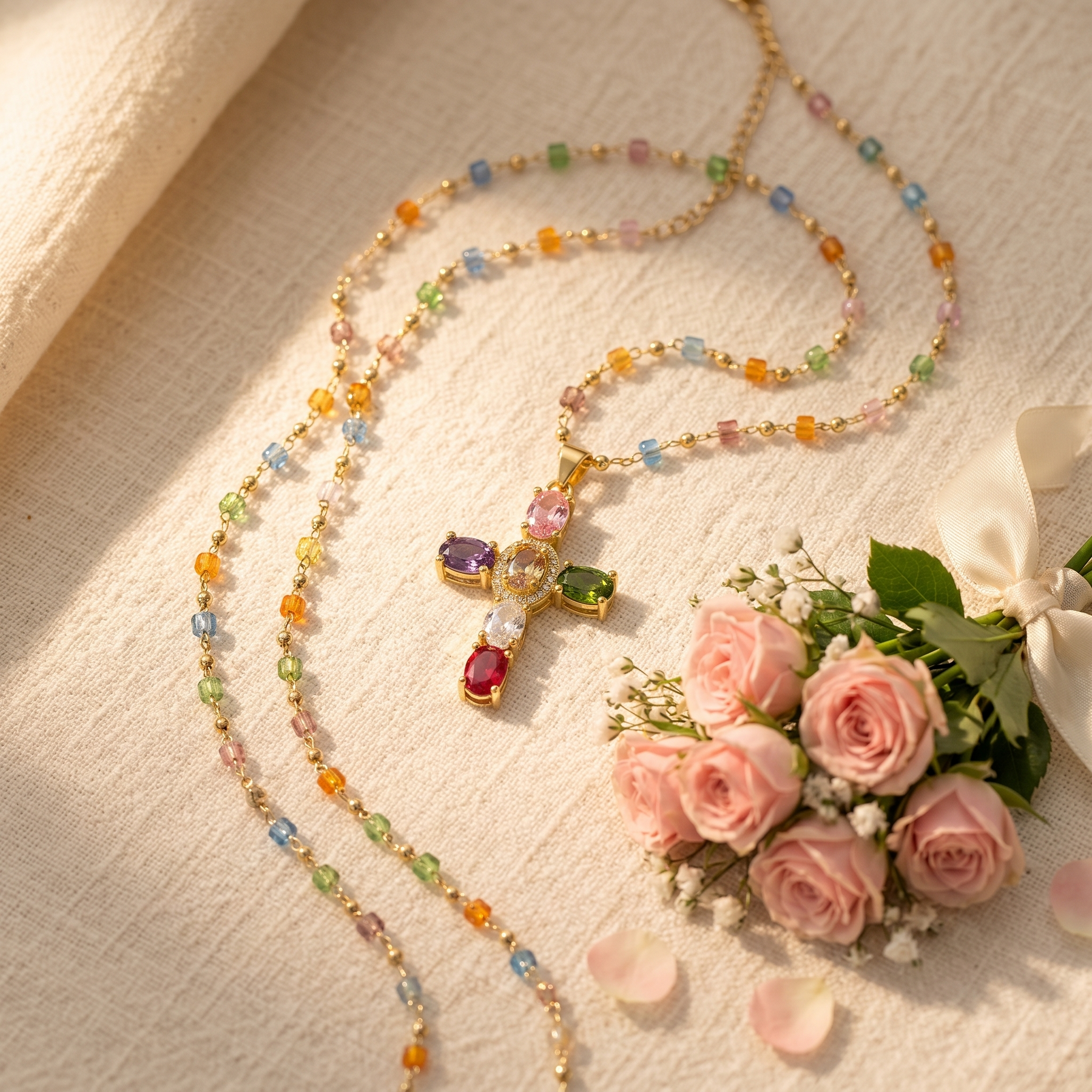 Lumora – Rainbow Cross Pendant Necklace