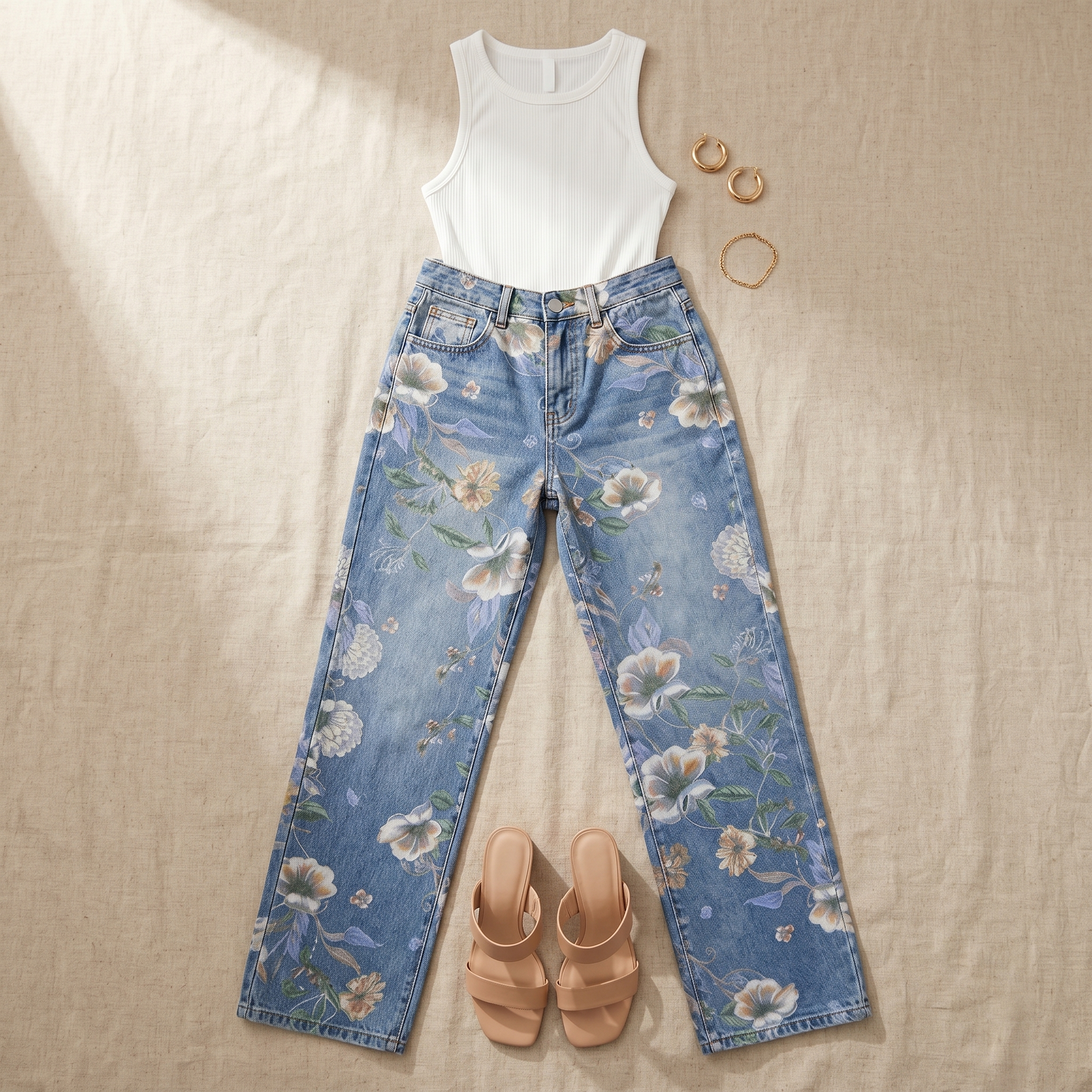 Blomara – Women's Floral Print Wide-Leg Jeans