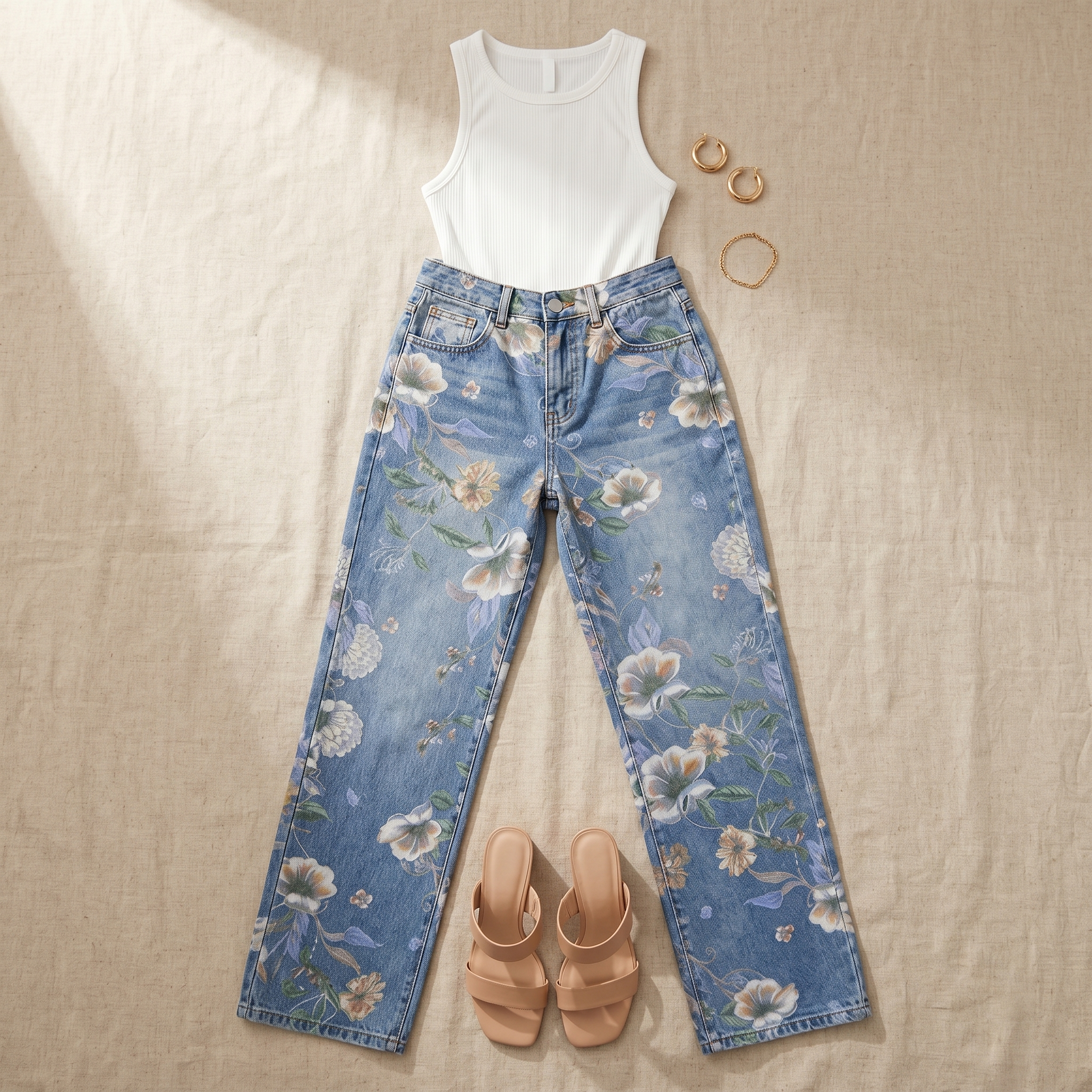 Blomara – Women's Floral Print Wide-Leg Jeans