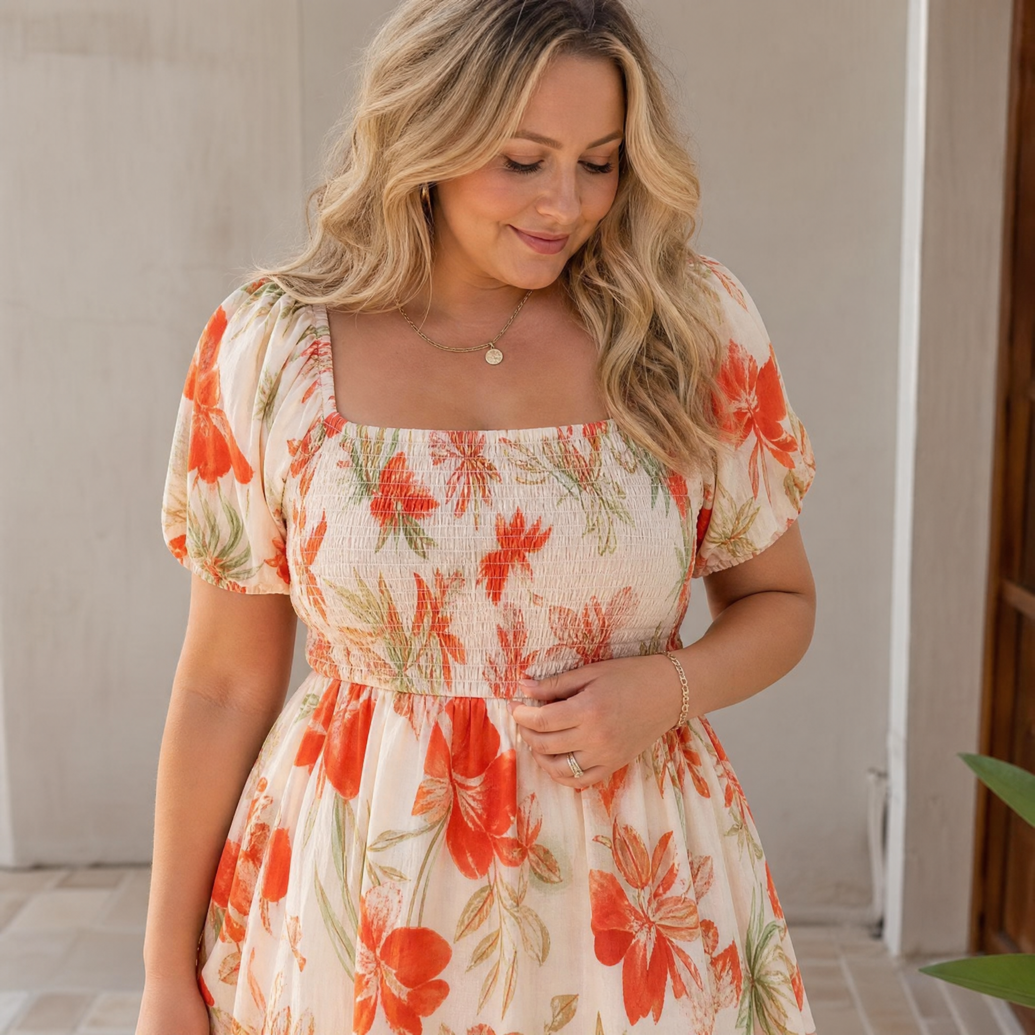 Florenza – Women's Smocked Square-Neck Floral Maxi Dress