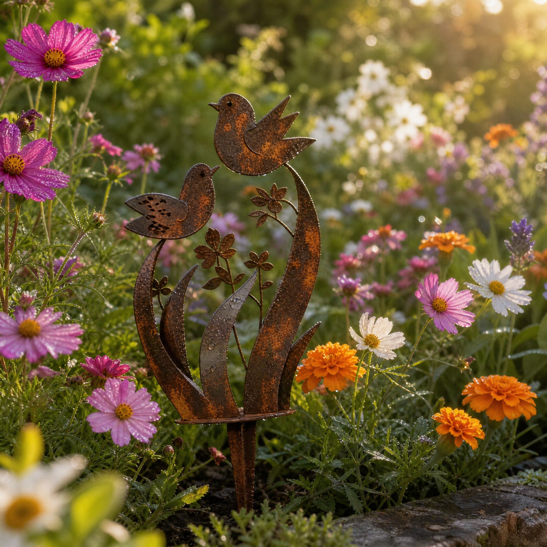 Lark & Iron – Rustic Bird & Wildflower Garden Stake