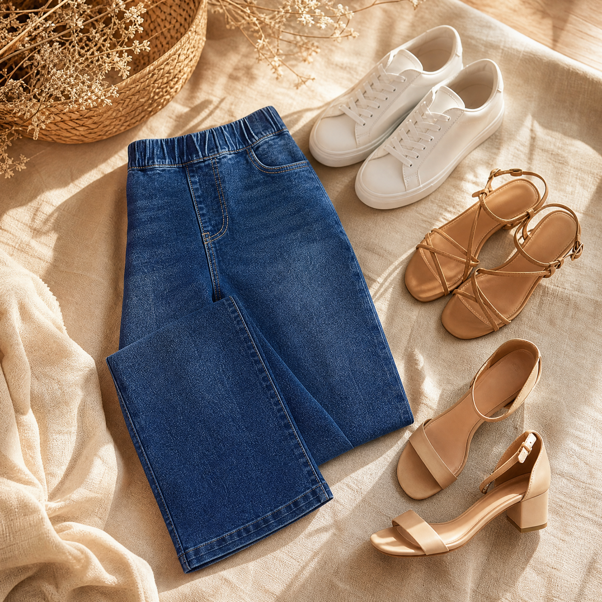 Lounette Elastic-Waist Cropped Denim Jeans for All-Day Comfort