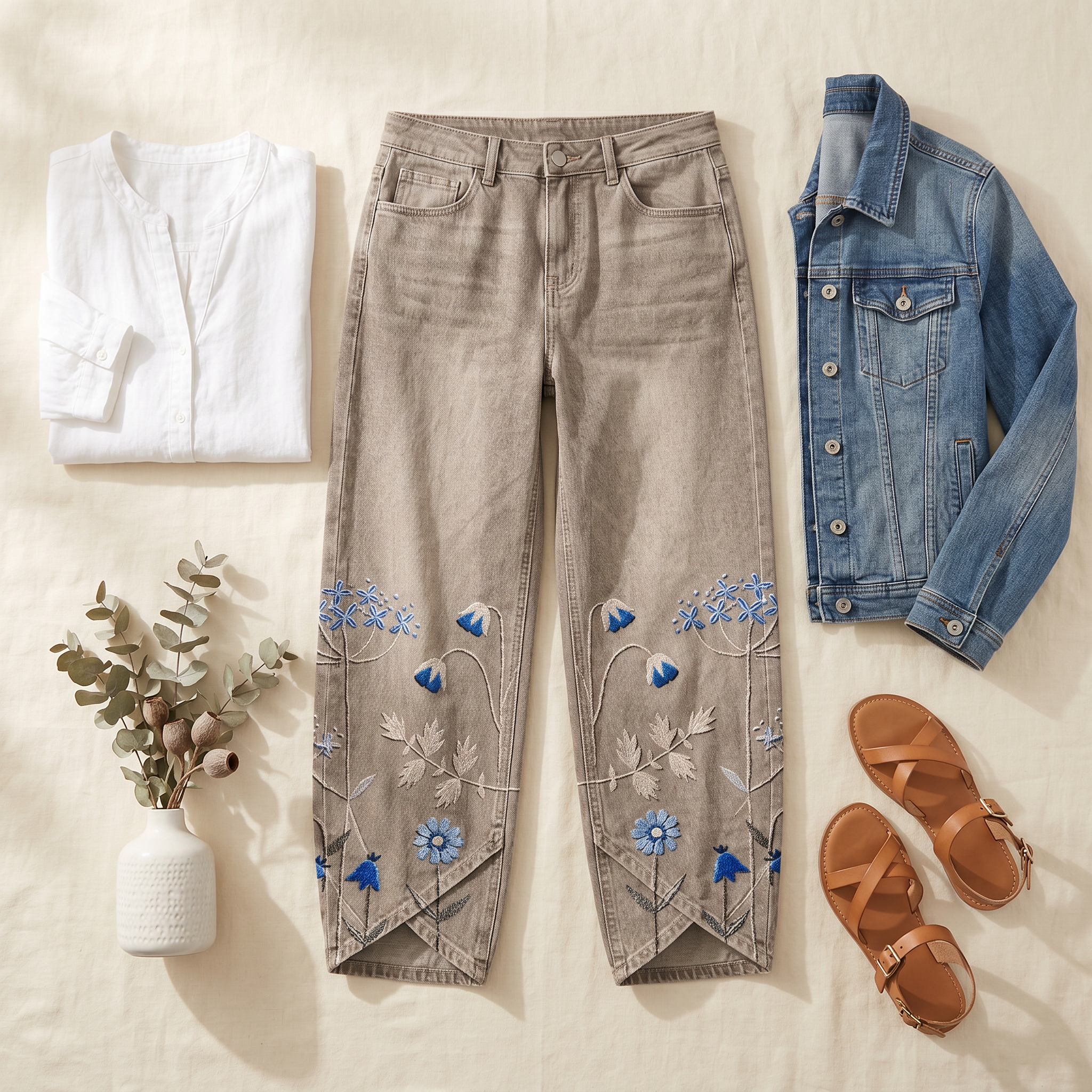 Bloomara – Women's Embroidered Wide-Leg Jeans with Tulip Hem