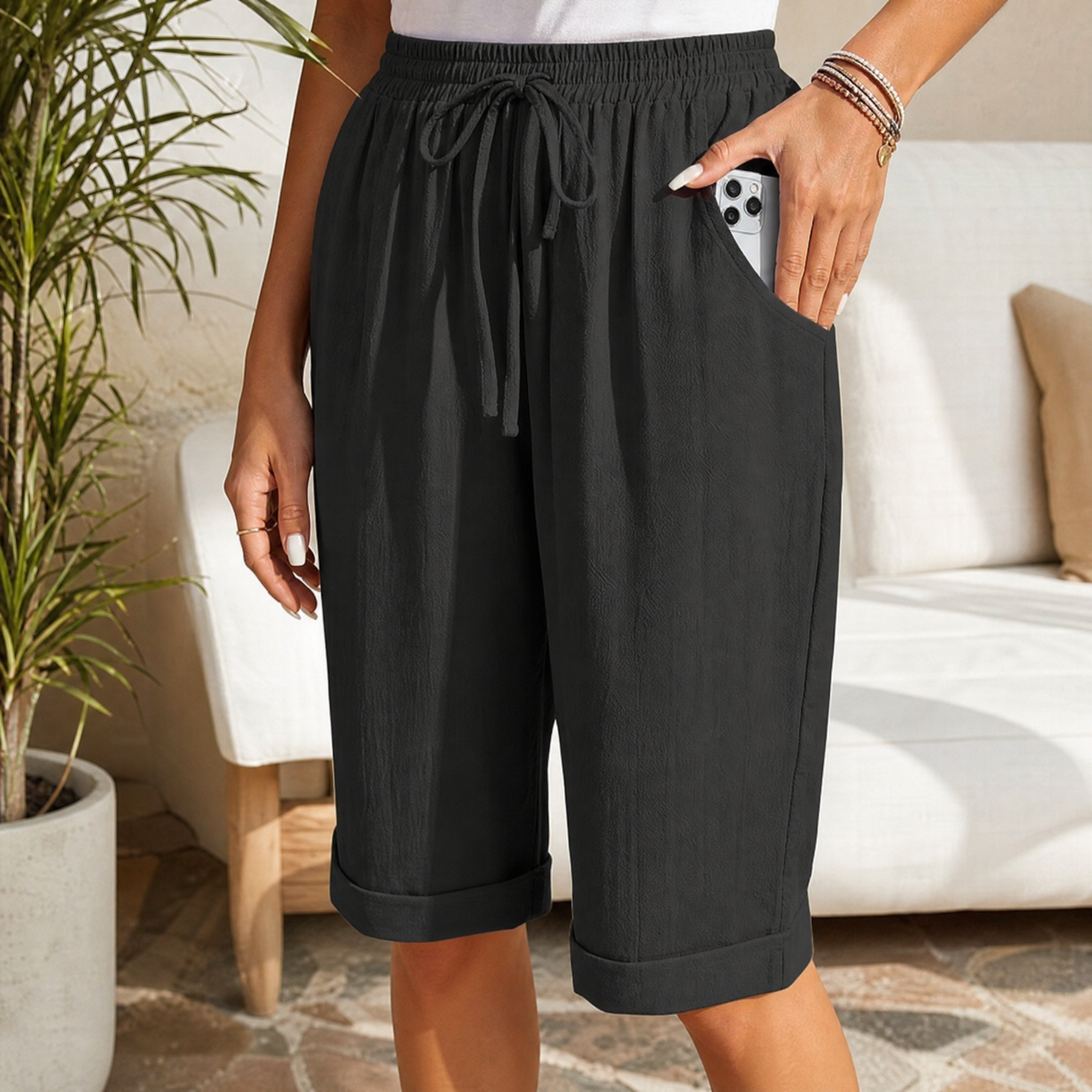 Brisella - Women's Breathable Cotton-Linen Capri Pants
