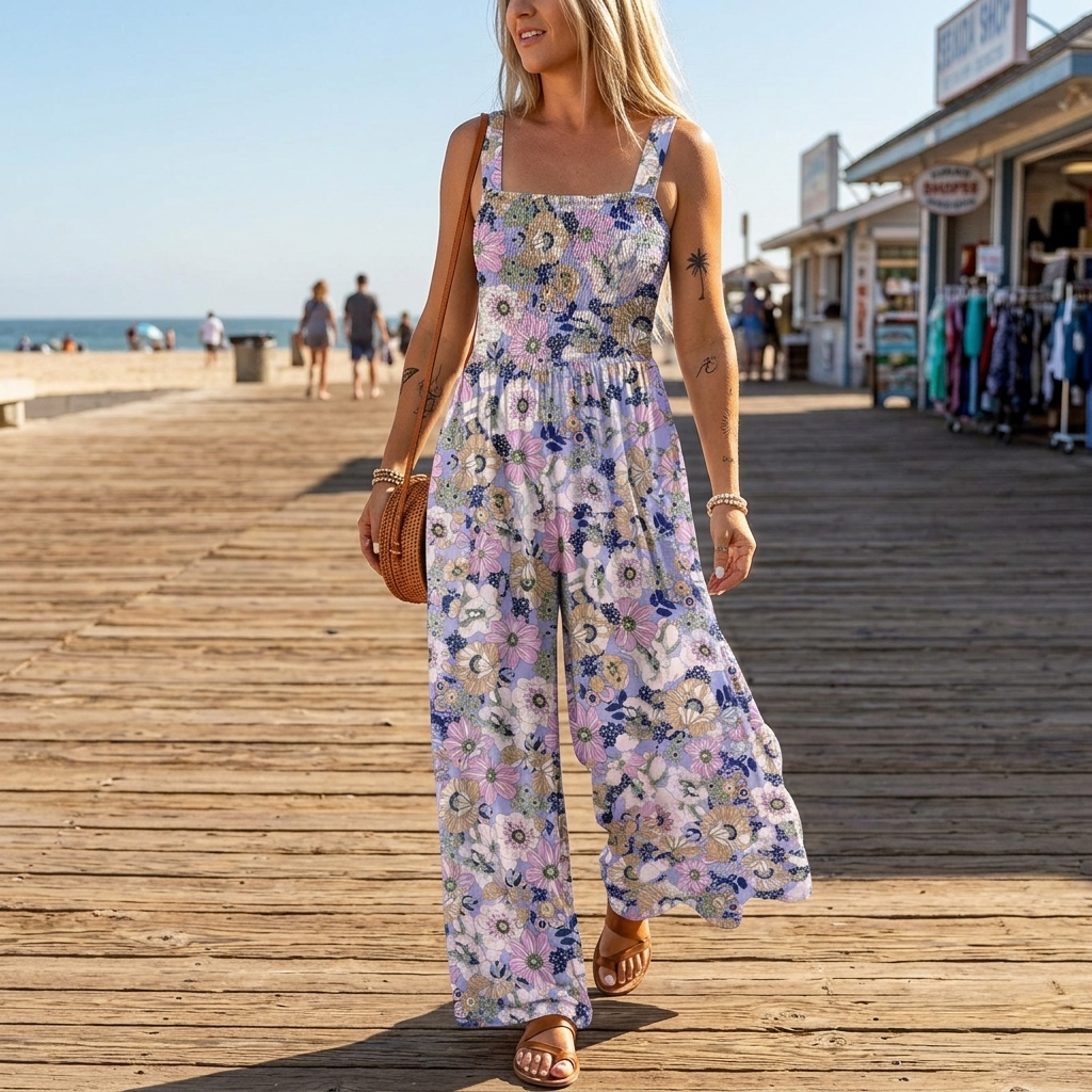 Bloomara – Floral Wide-Leg Jumpsuit with Pockets