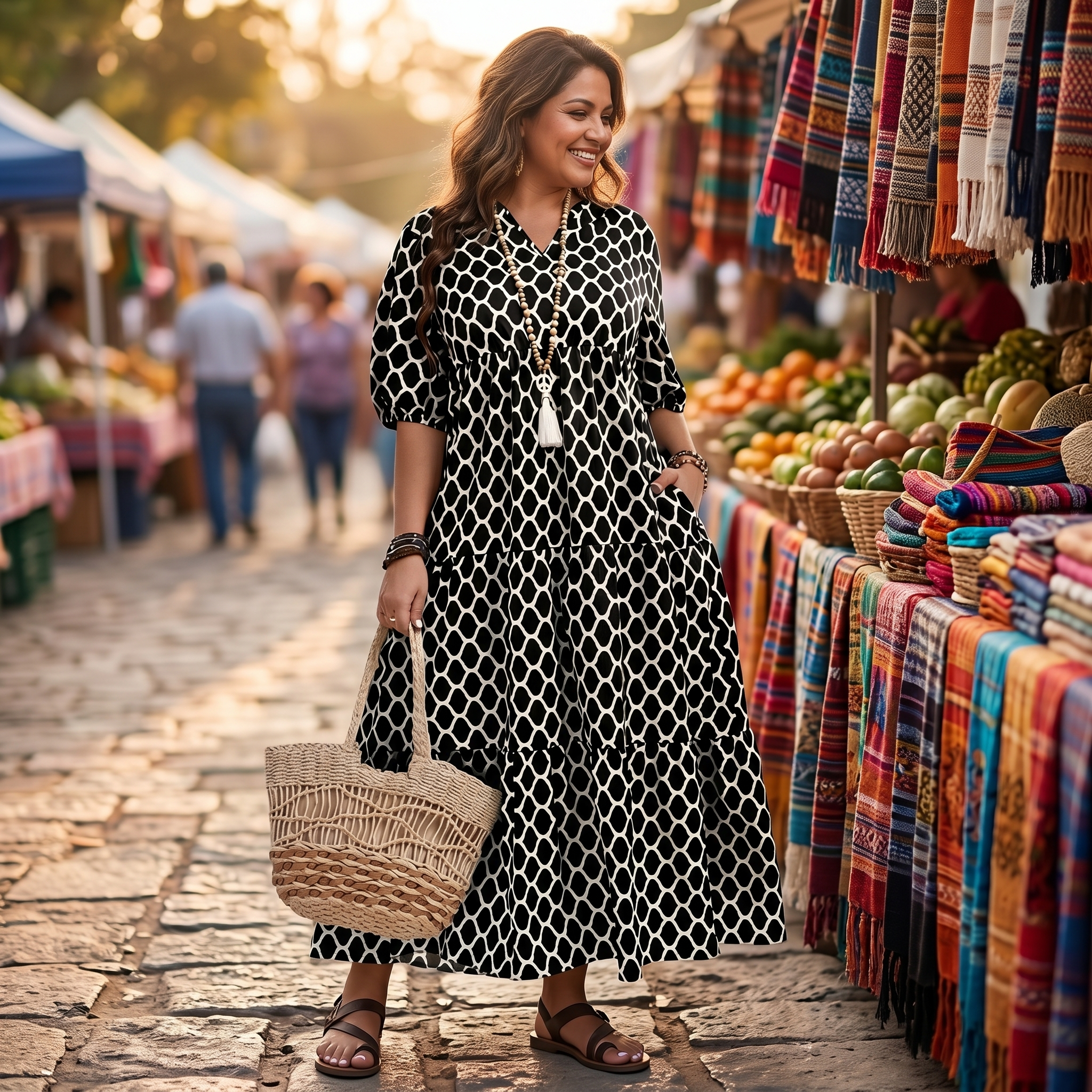 Curvella – Women's Boho Maxi Dress with Pockets