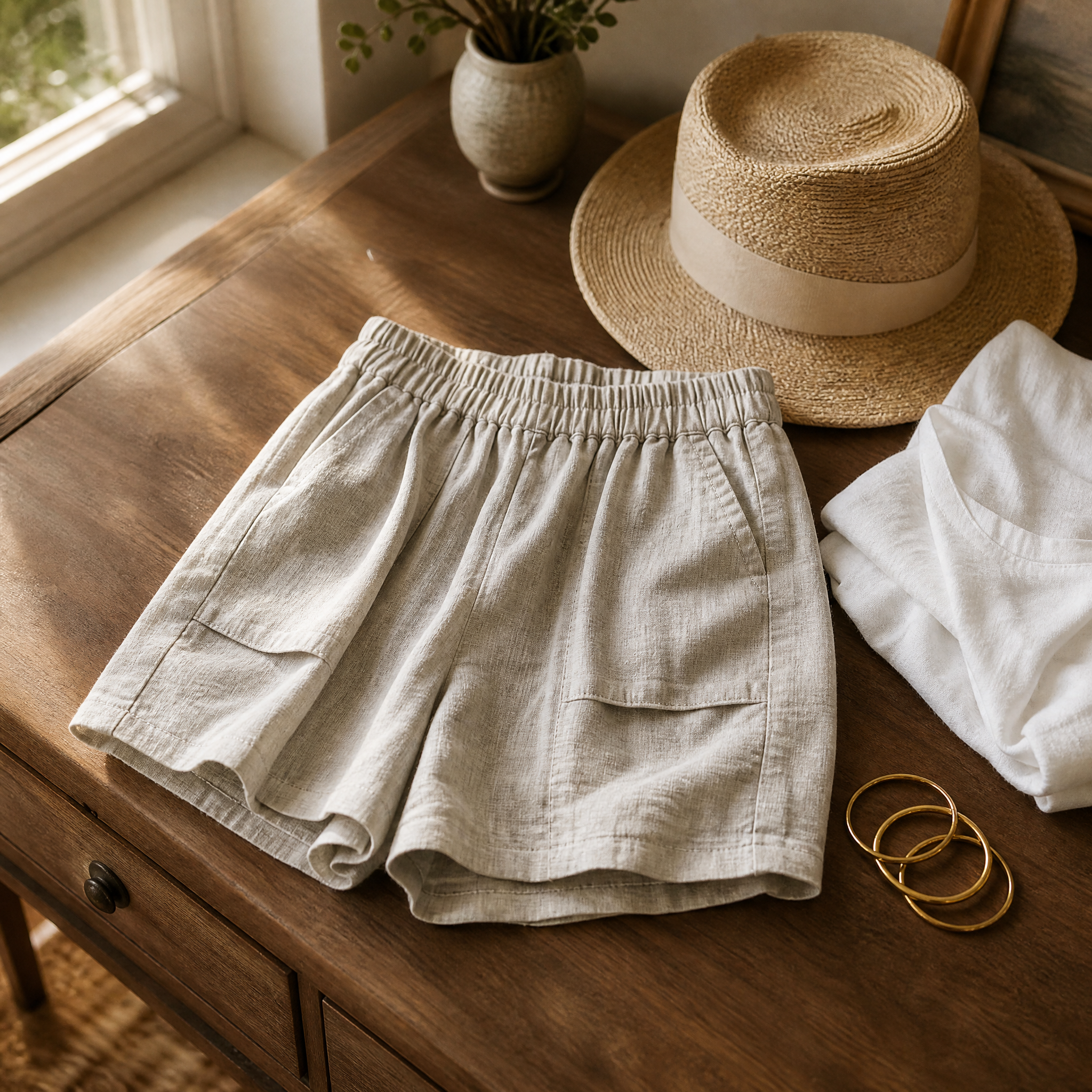 Linora – Women's Loose Linen Bermuda Shorts with Pockets