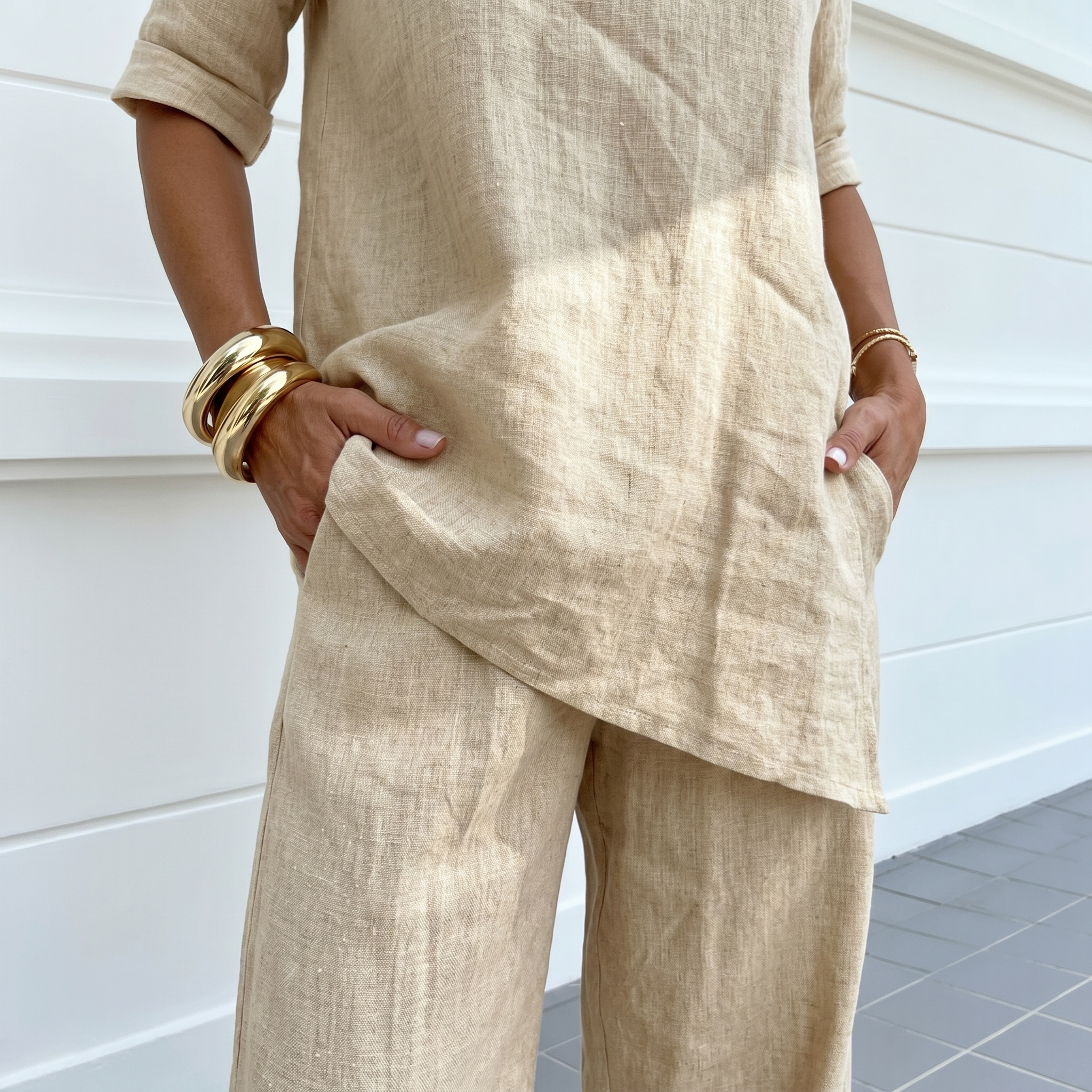 Lunara – Women's Asymmetric Linen Co-Ord Set