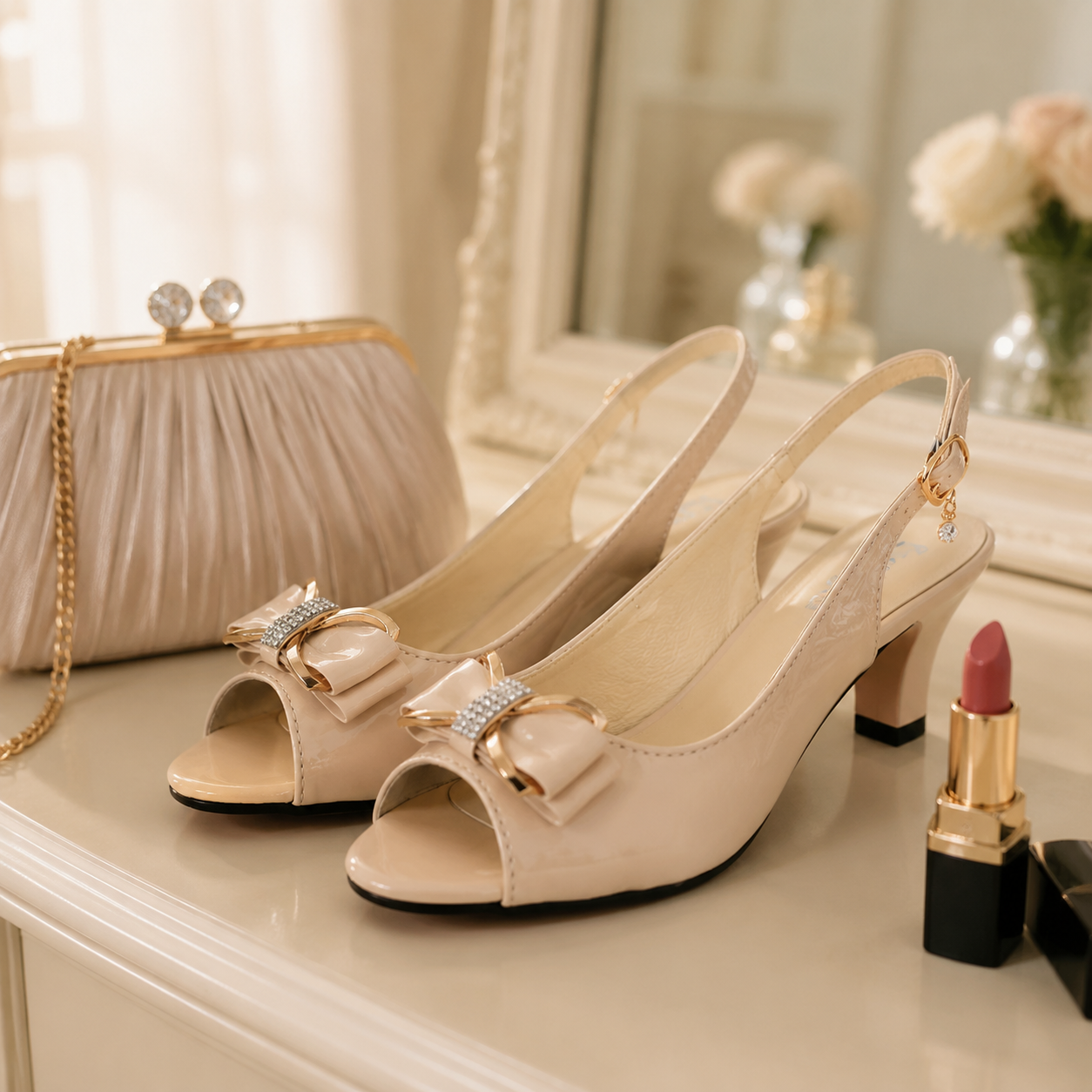 Belluna – Rhinestone Bow Slingback Heels