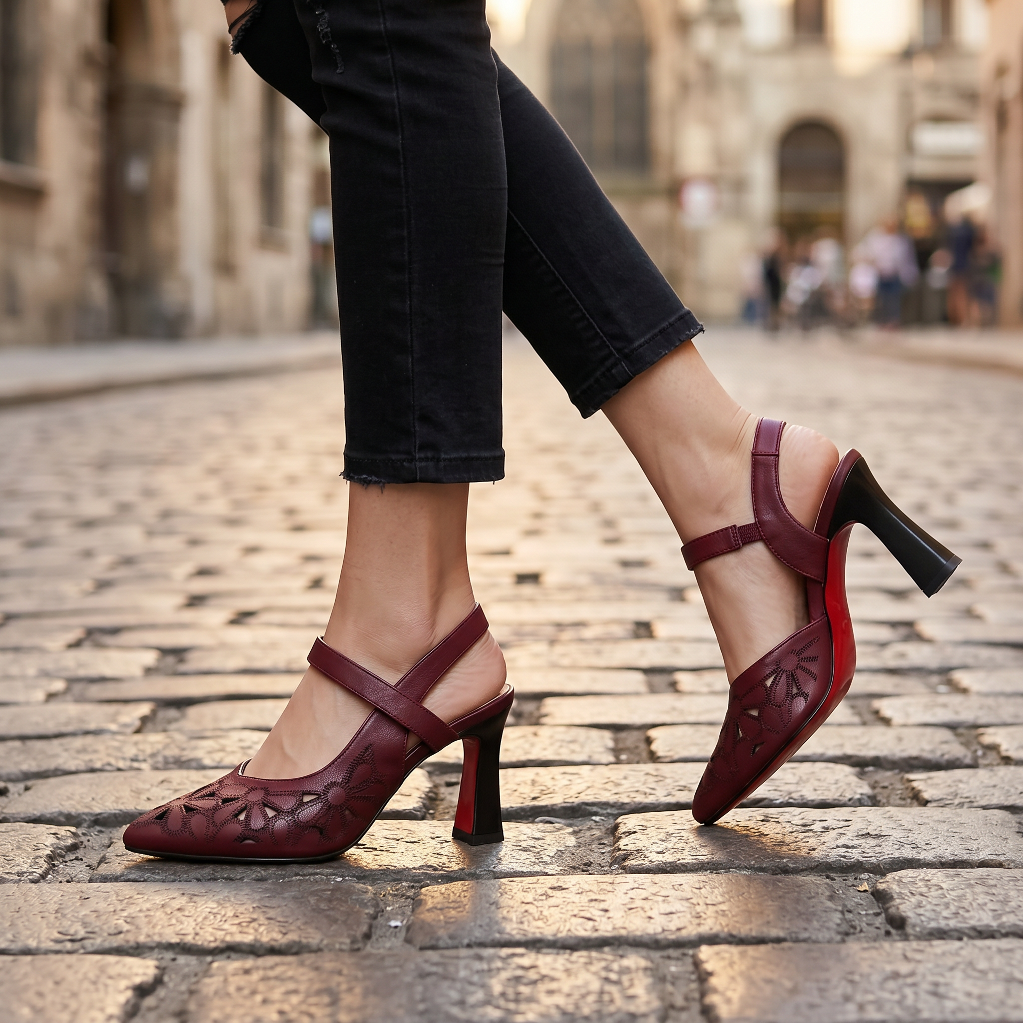 Floriva – Floral Cut-Out Pointed-Toe Slingback Heels