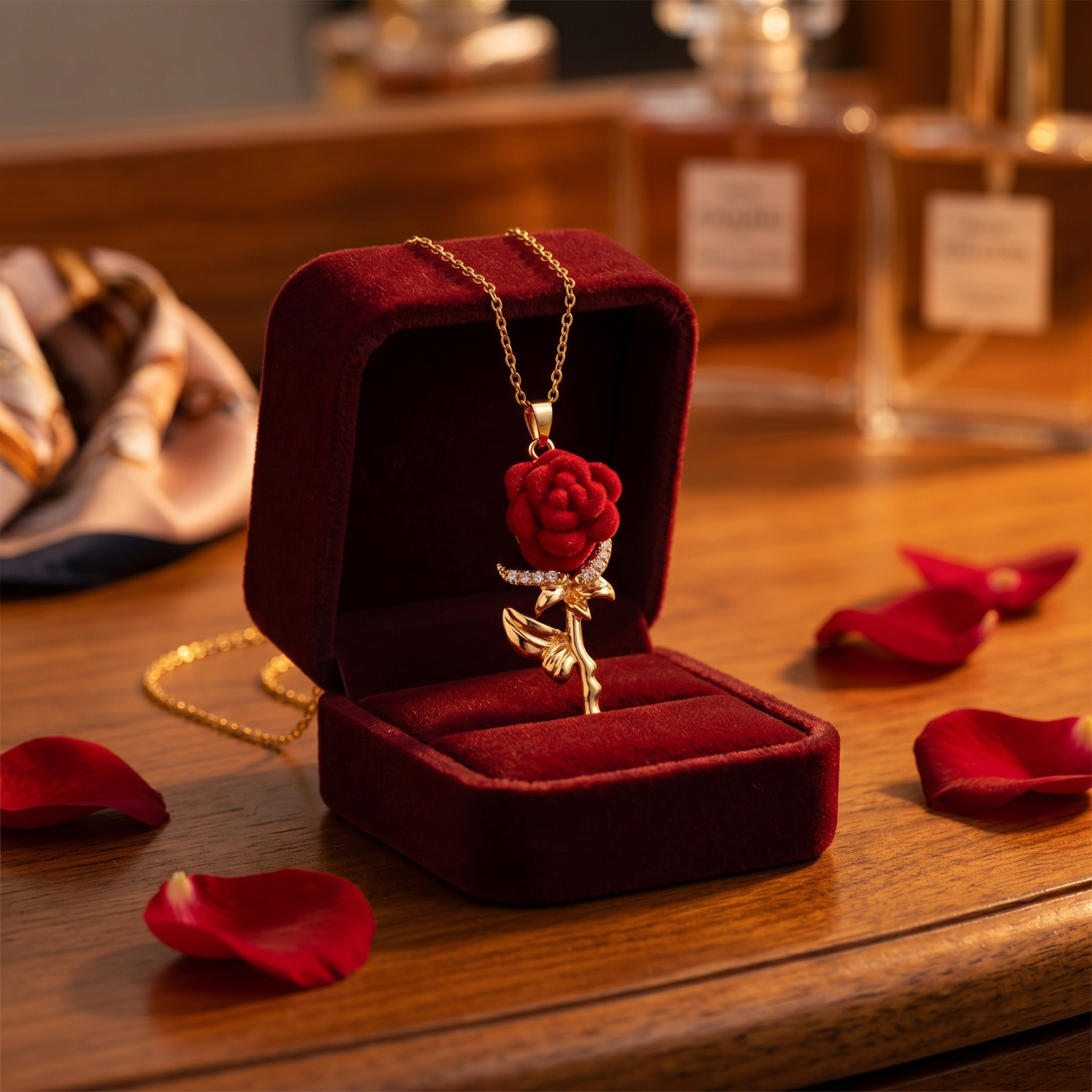 Florevia – Velvet Rose Pendant Necklace