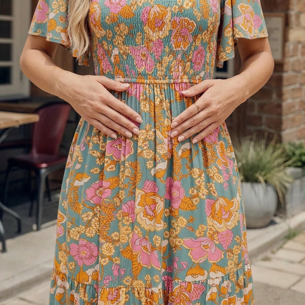 Florenza – Smocked Floral Maxi Dress for Spring