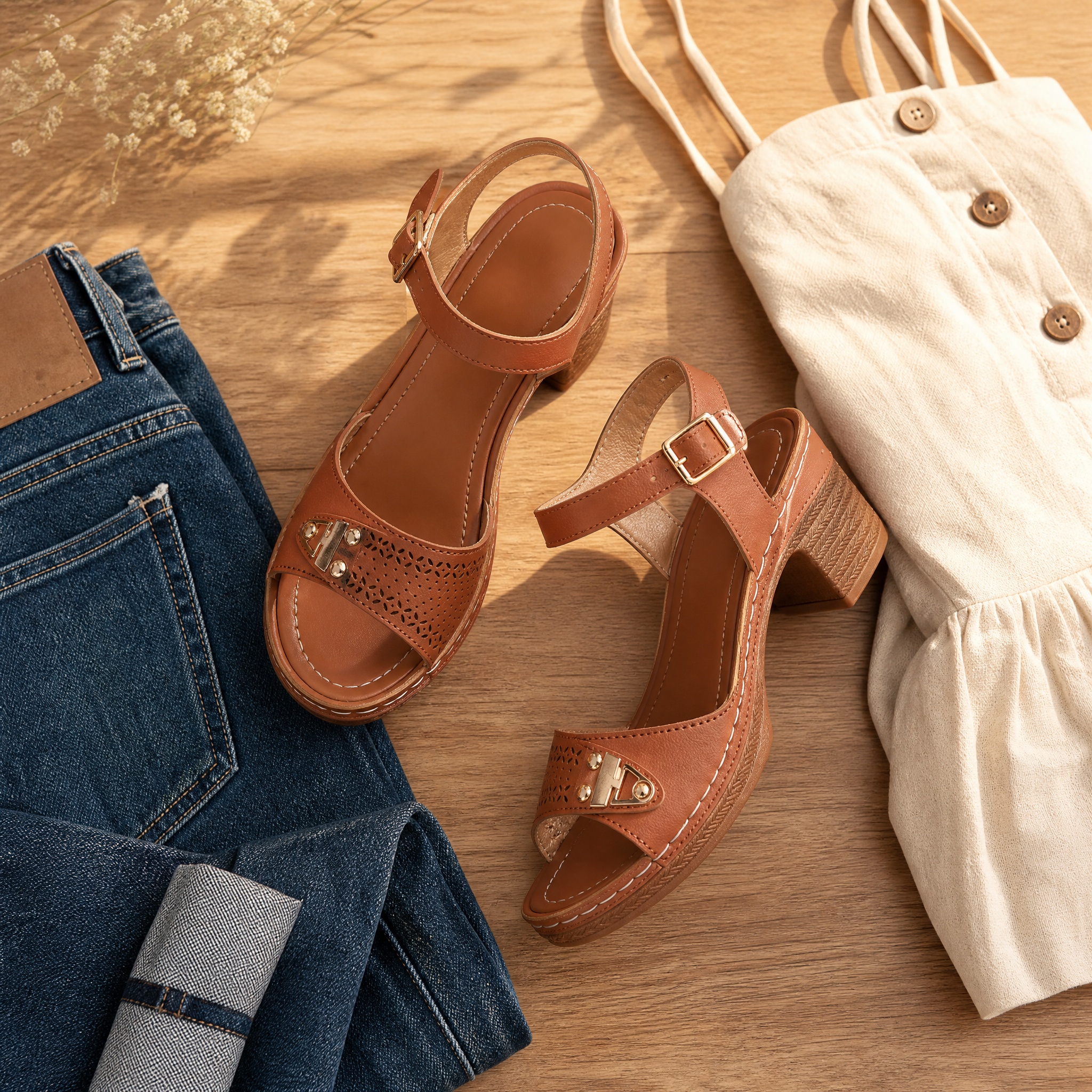 Luna – Cushioned Block Heel Sandals