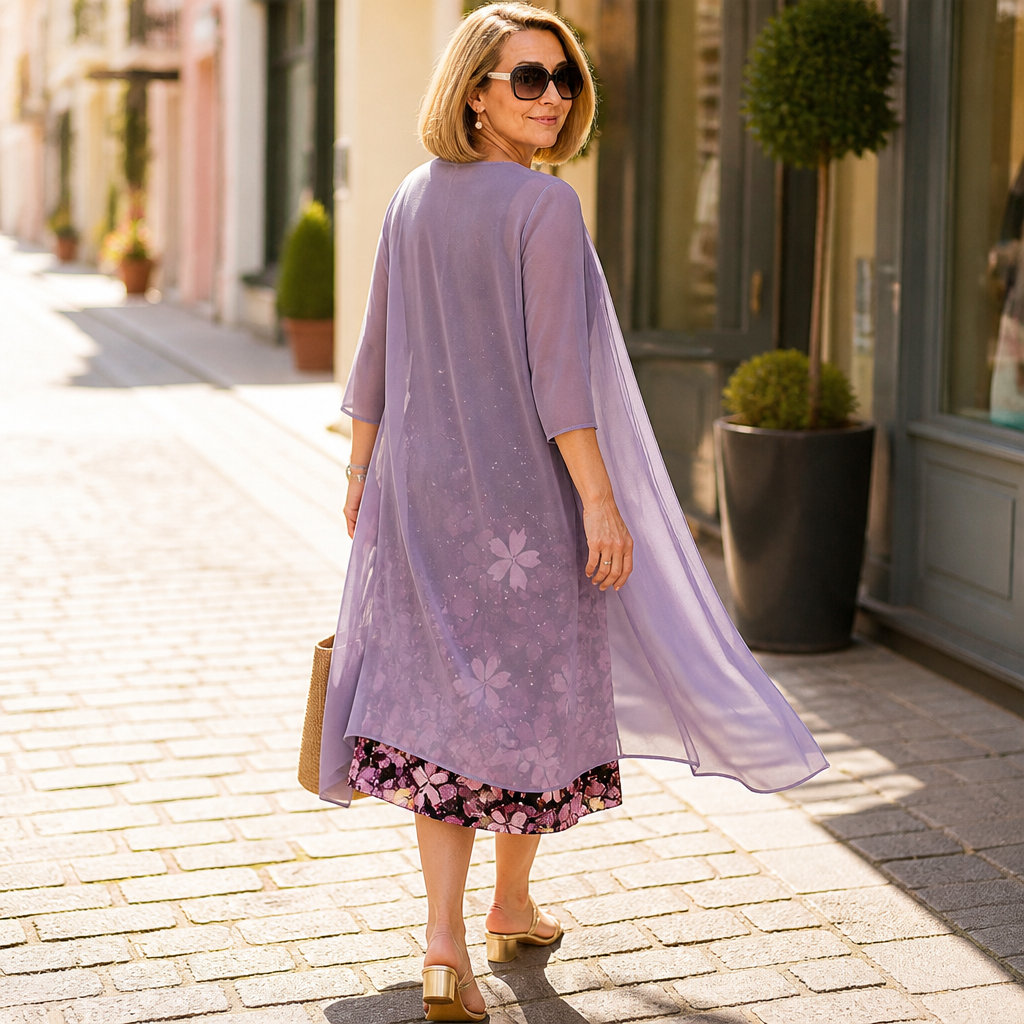 Bloomcast – Floral Midi Dress And Sheer Duster Set