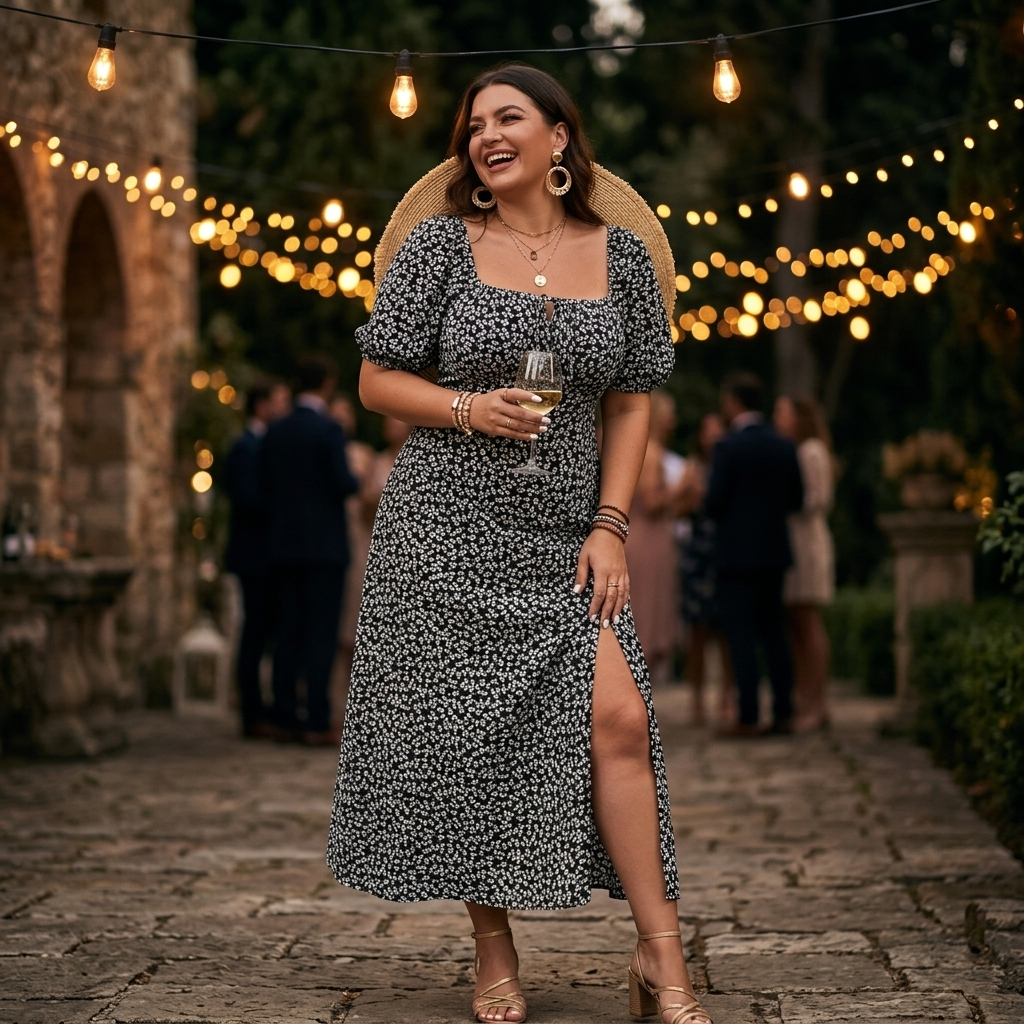 Floressa – Flattering Floral Midi Dress with Side Slit
