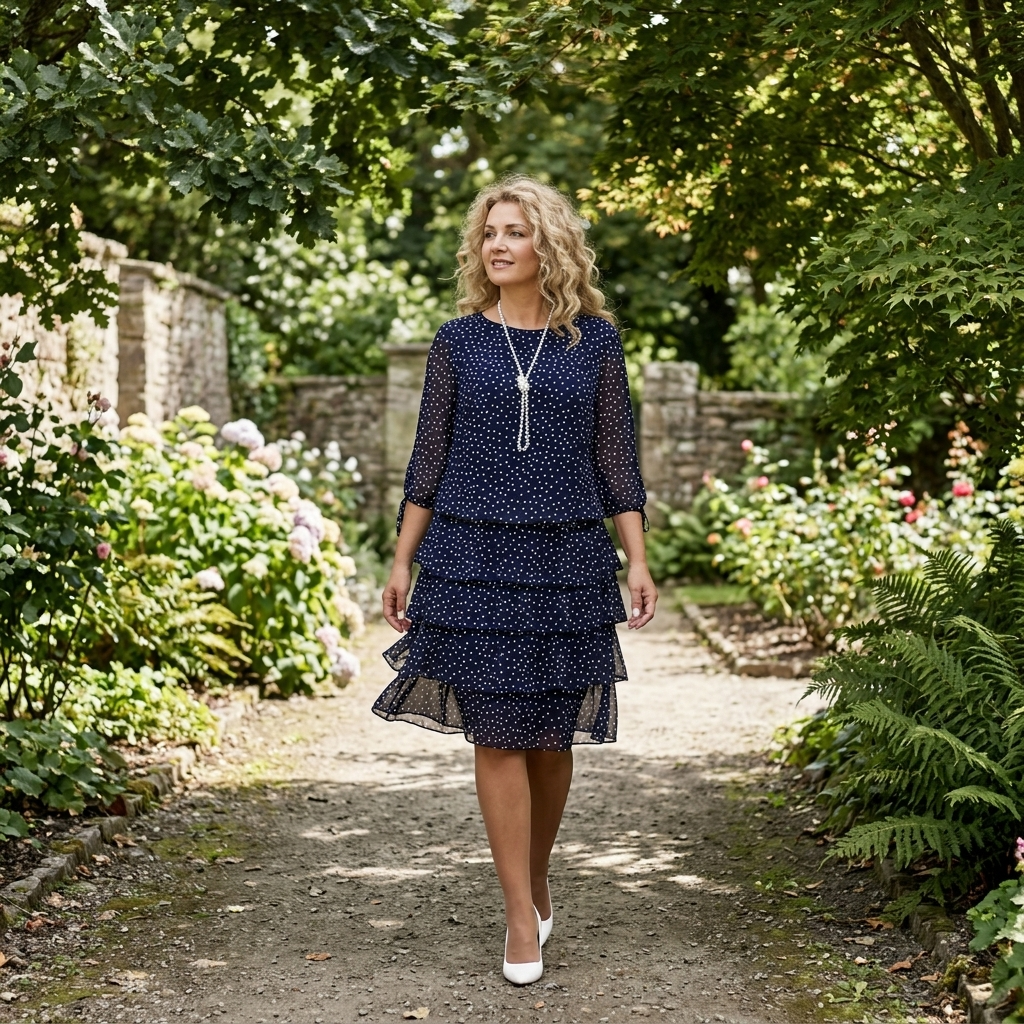 Florenne - Layered Chiffon Polka Dot Dress