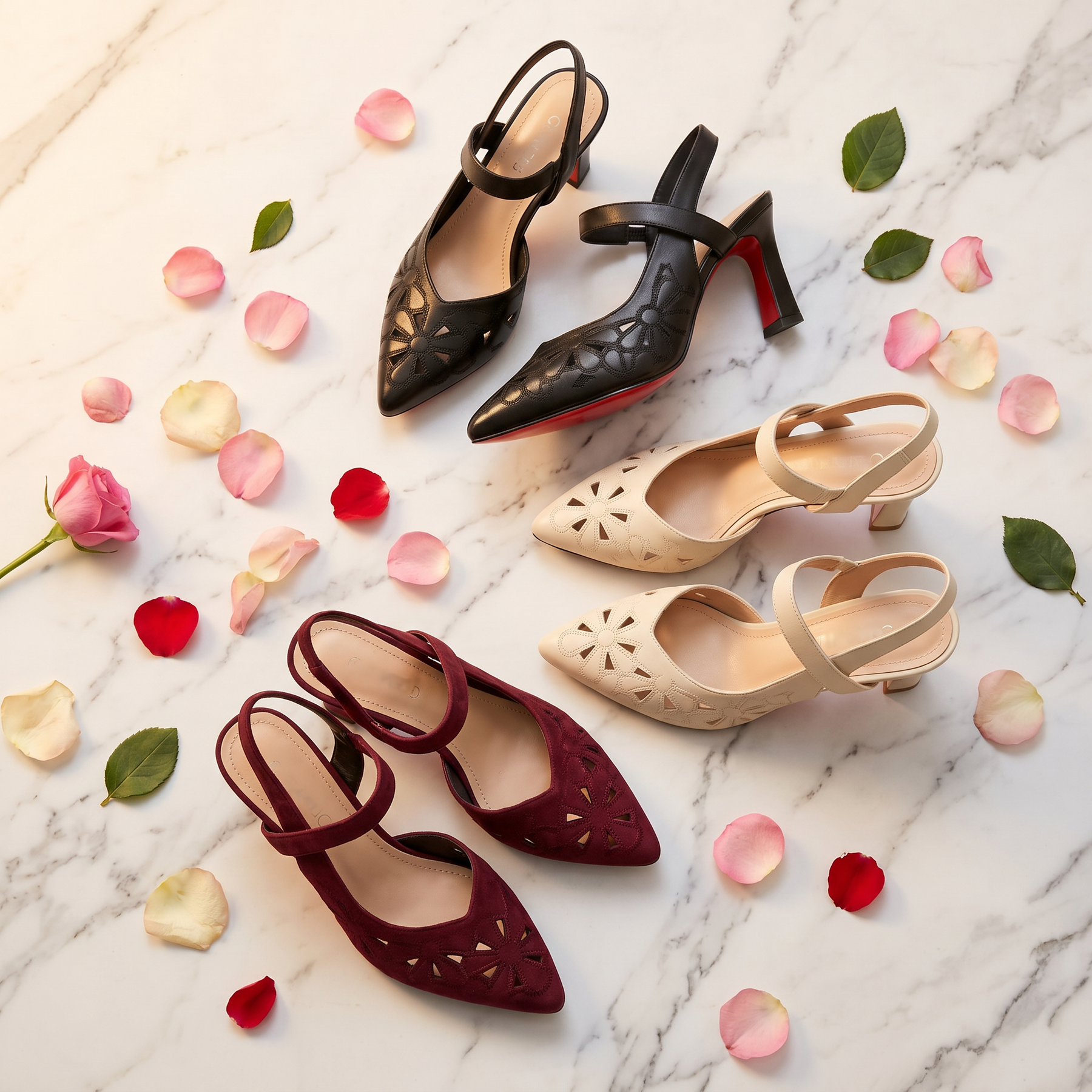 Floriva – Floral Cut-Out Pointed-Toe Slingback Heels