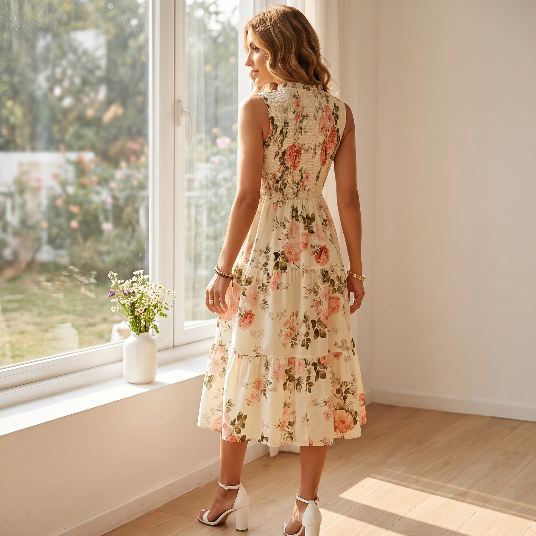 Florenza – Women's Smocked Floral Midi Dress