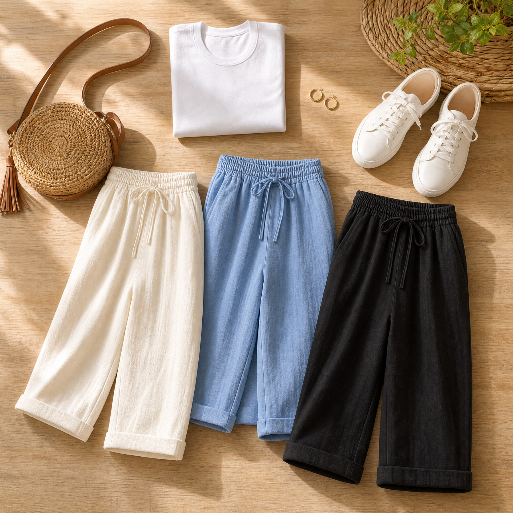 Brisella - Women's Breathable Cotton-Linen Capri Pants