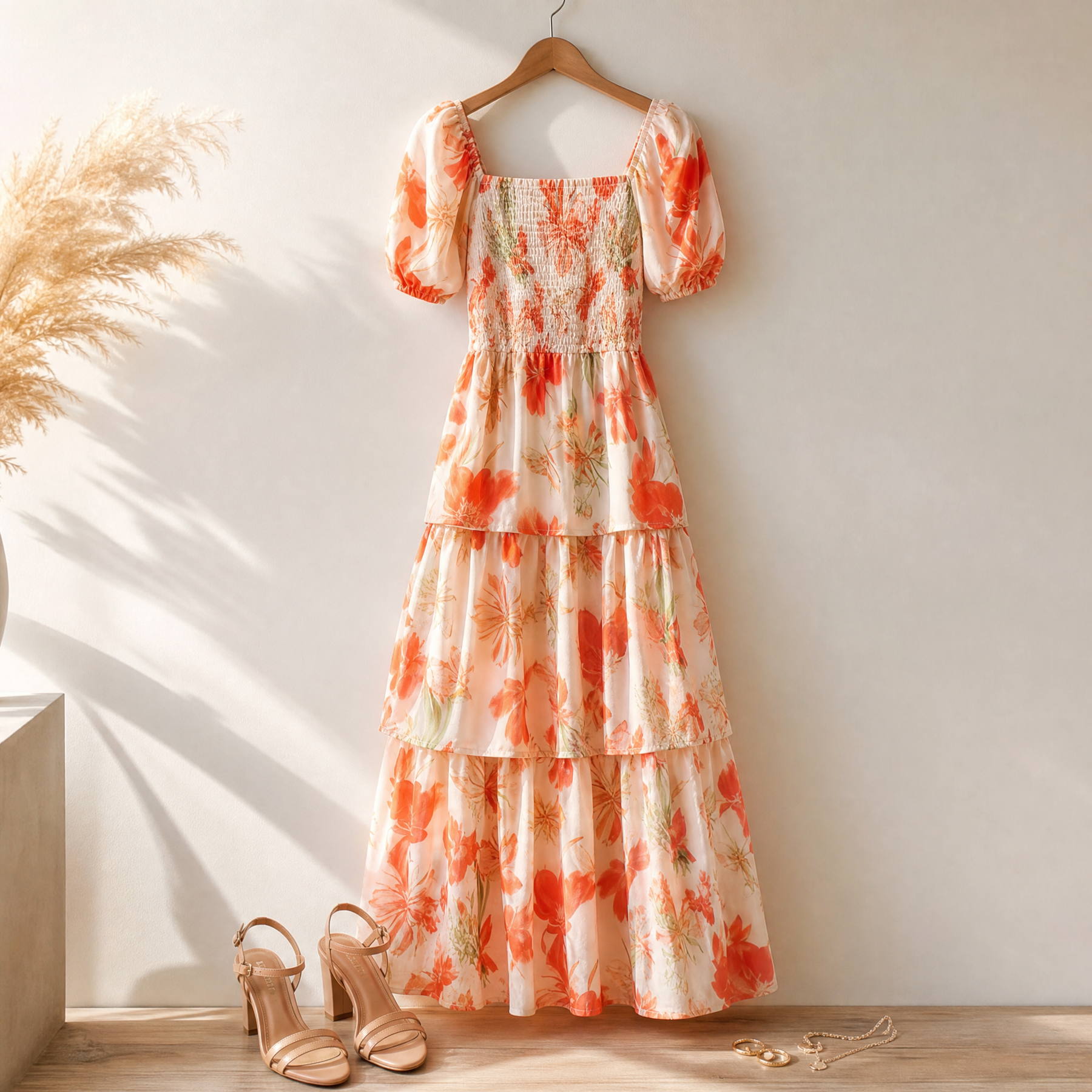 Florenza – Women's Smocked Square-Neck Floral Maxi Dress