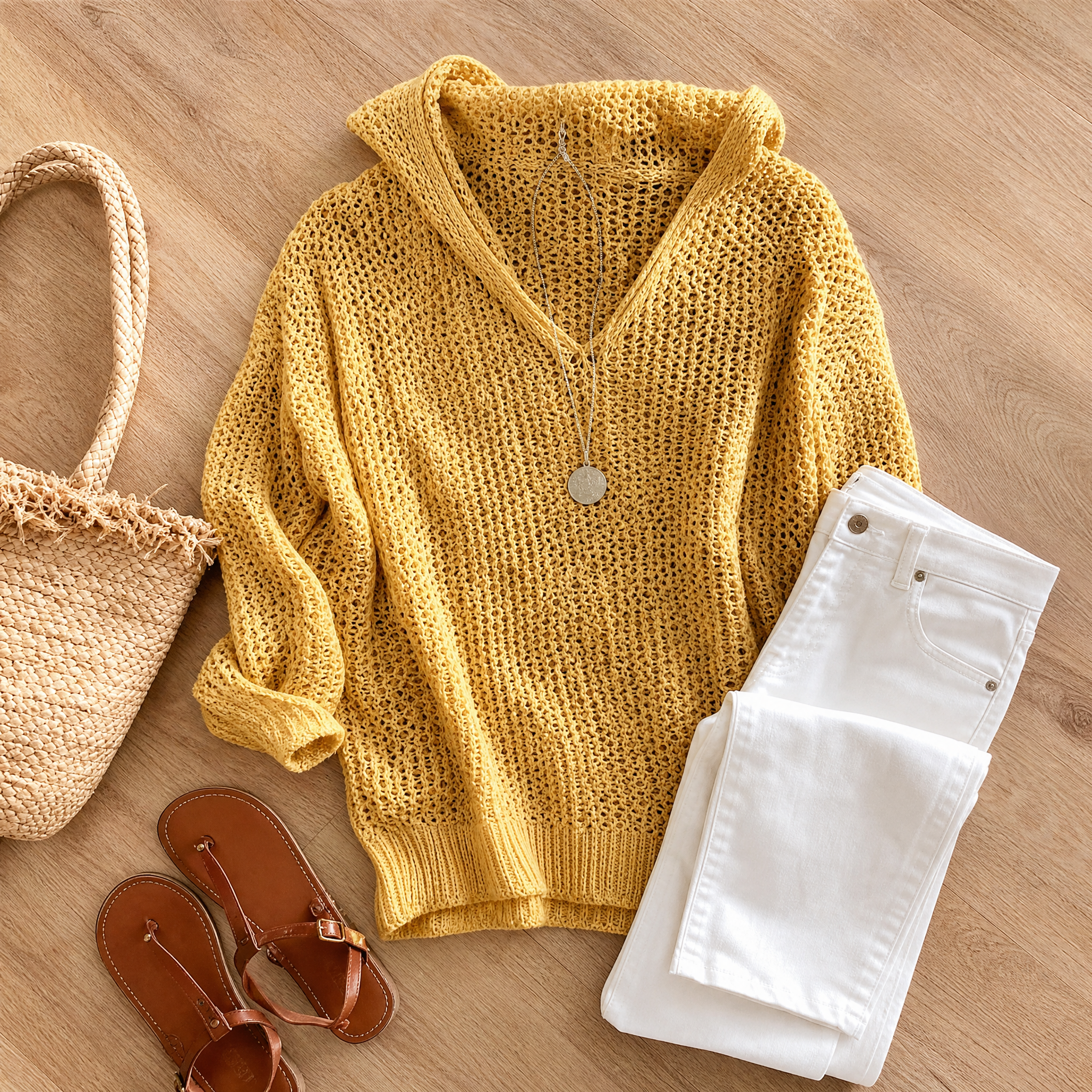 Delyne – Women's Open-Knit Hooded Pullover